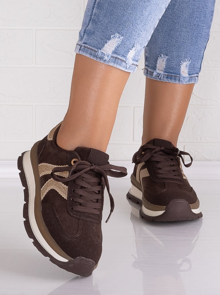 Sneakers dama cu platforma Maro din Piele Ecologica Intoarsa Suziana - poza 1