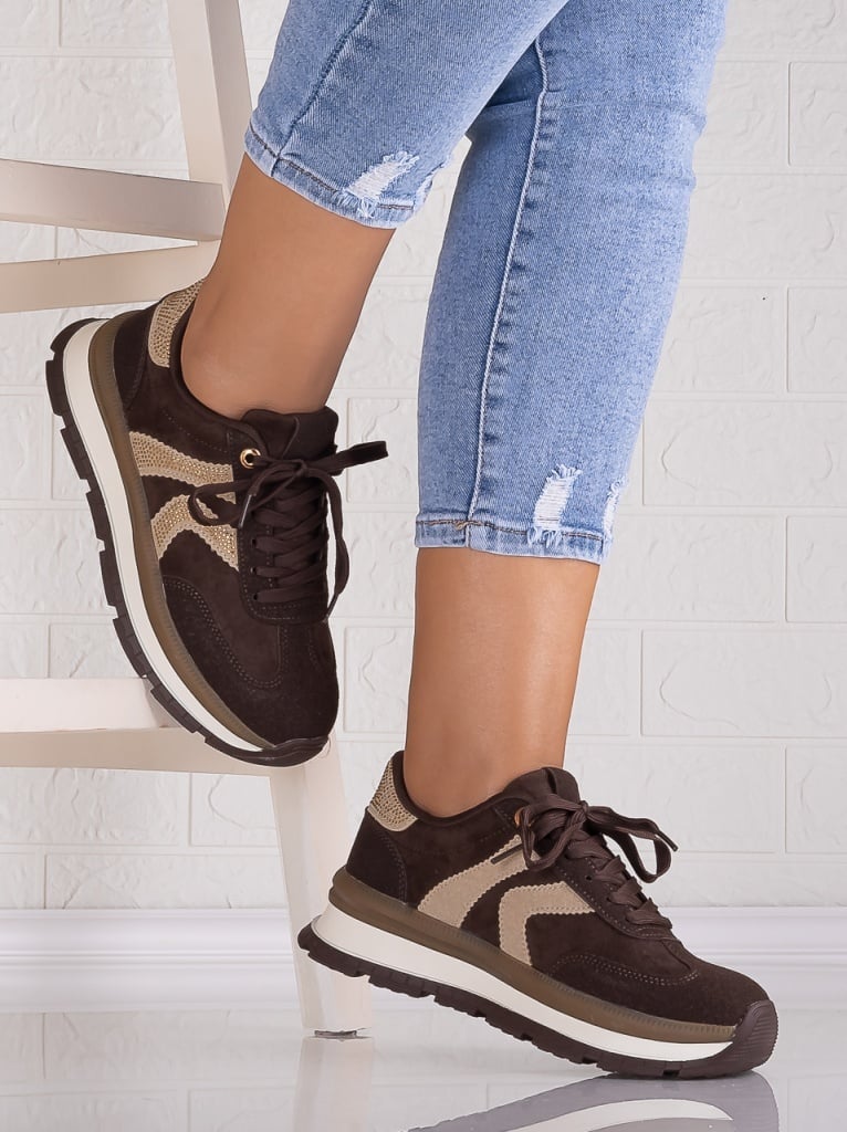 Sneakers dama cu platforma Maro din Piele Ecologica Intoarsa Suziana - poza 2