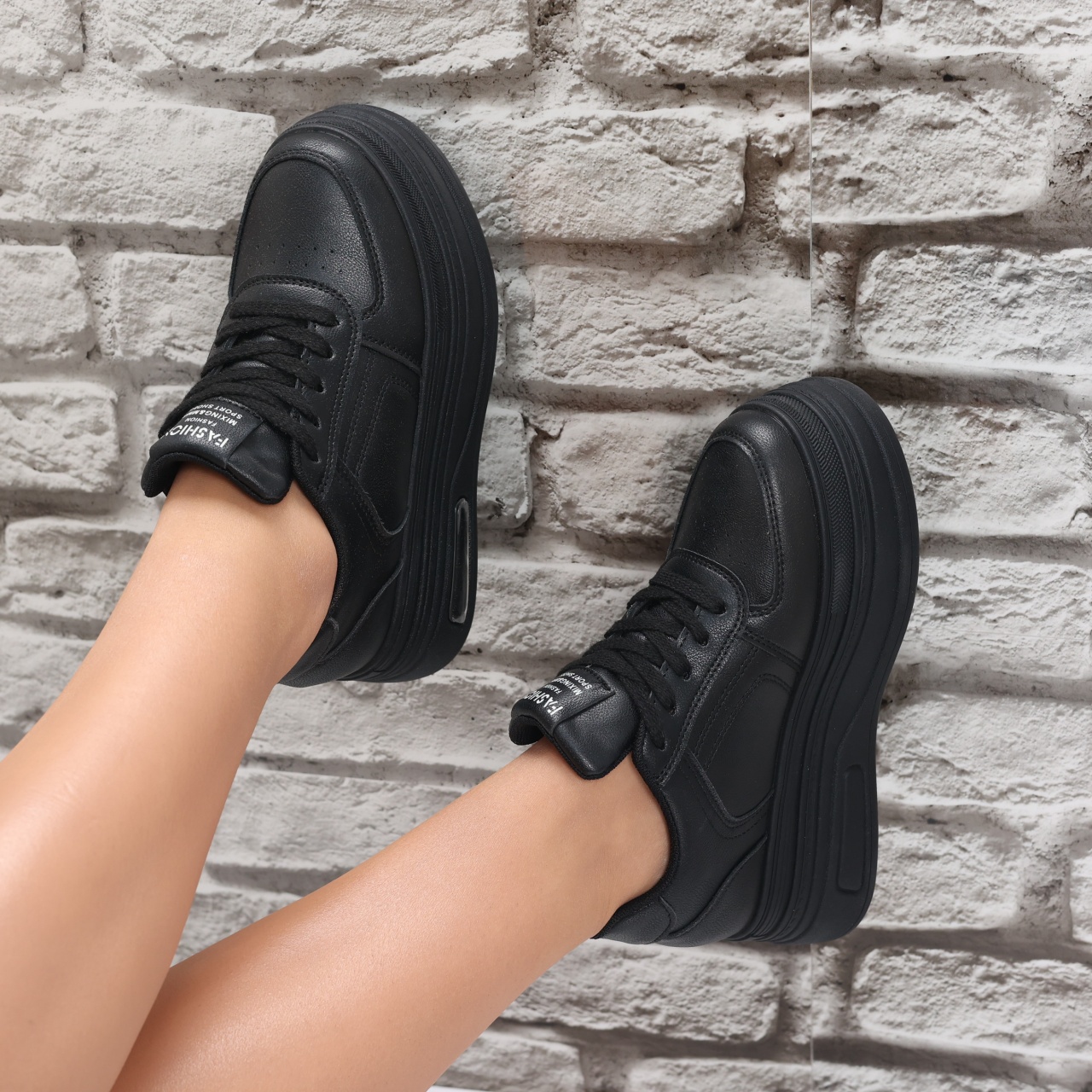 Sneakers dama cu platforma Negri din Piele Ecologica Arnola - poza 2