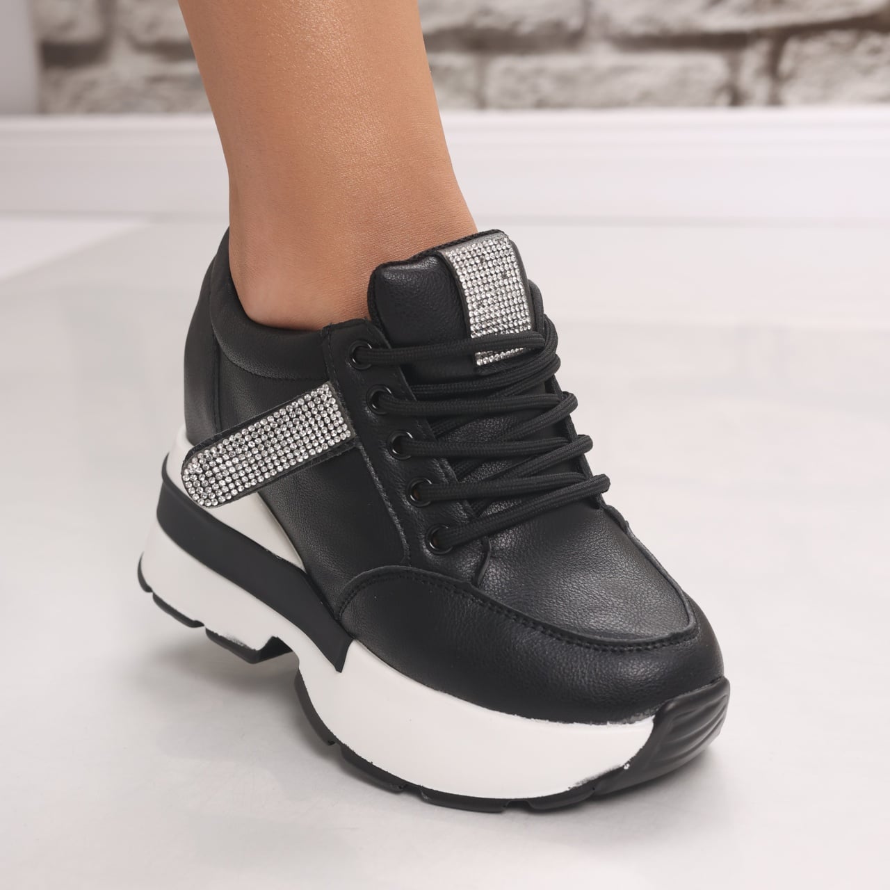 Sneakers dama cu platforma Negri din Piele Ecologica Atola - poza 1