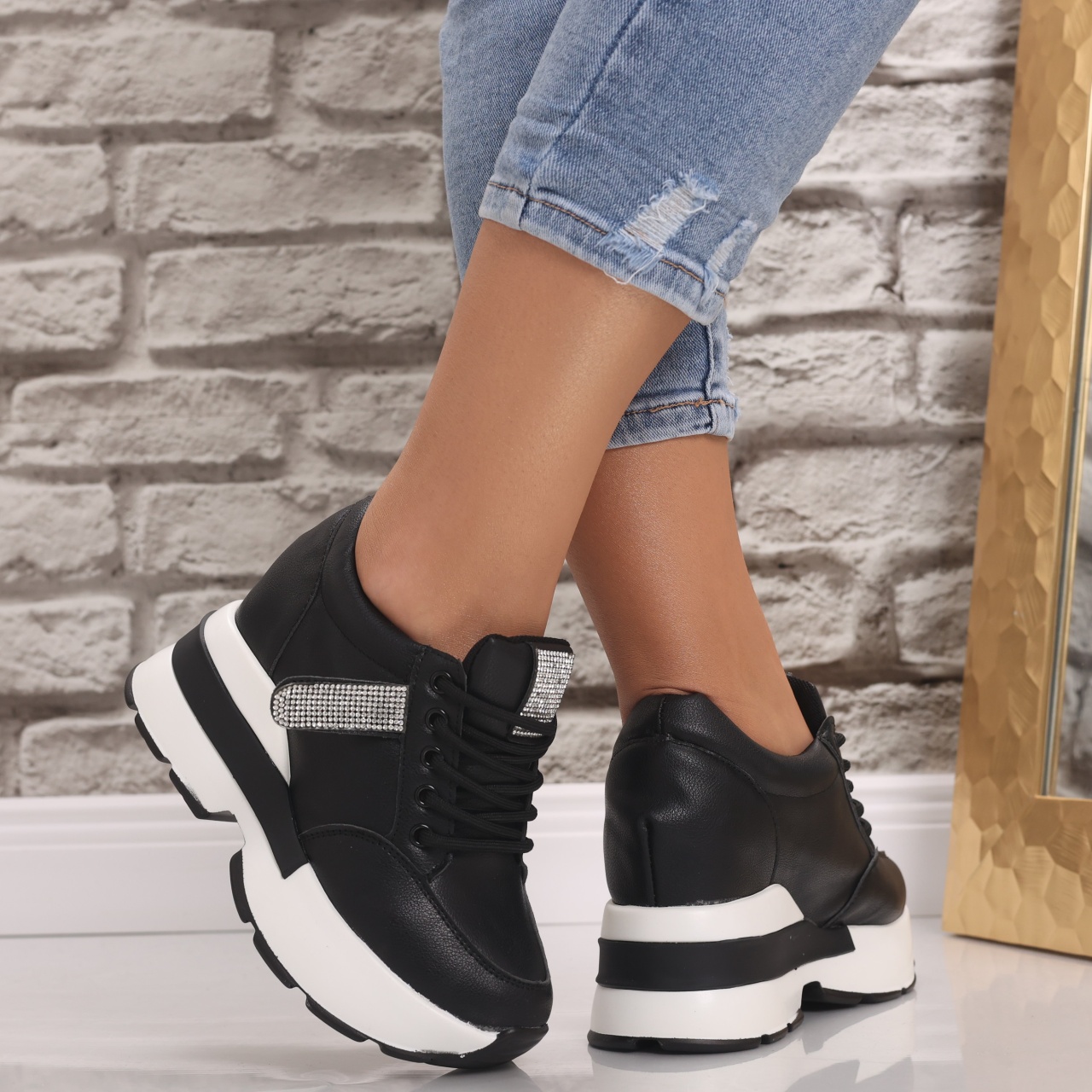 Sneakers dama cu platforma Negri din Piele Ecologica Atola - poza 3