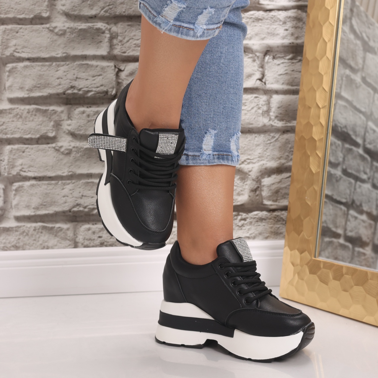 Sneakers dama cu platforma Negri din Piele Ecologica Atola - poza 4