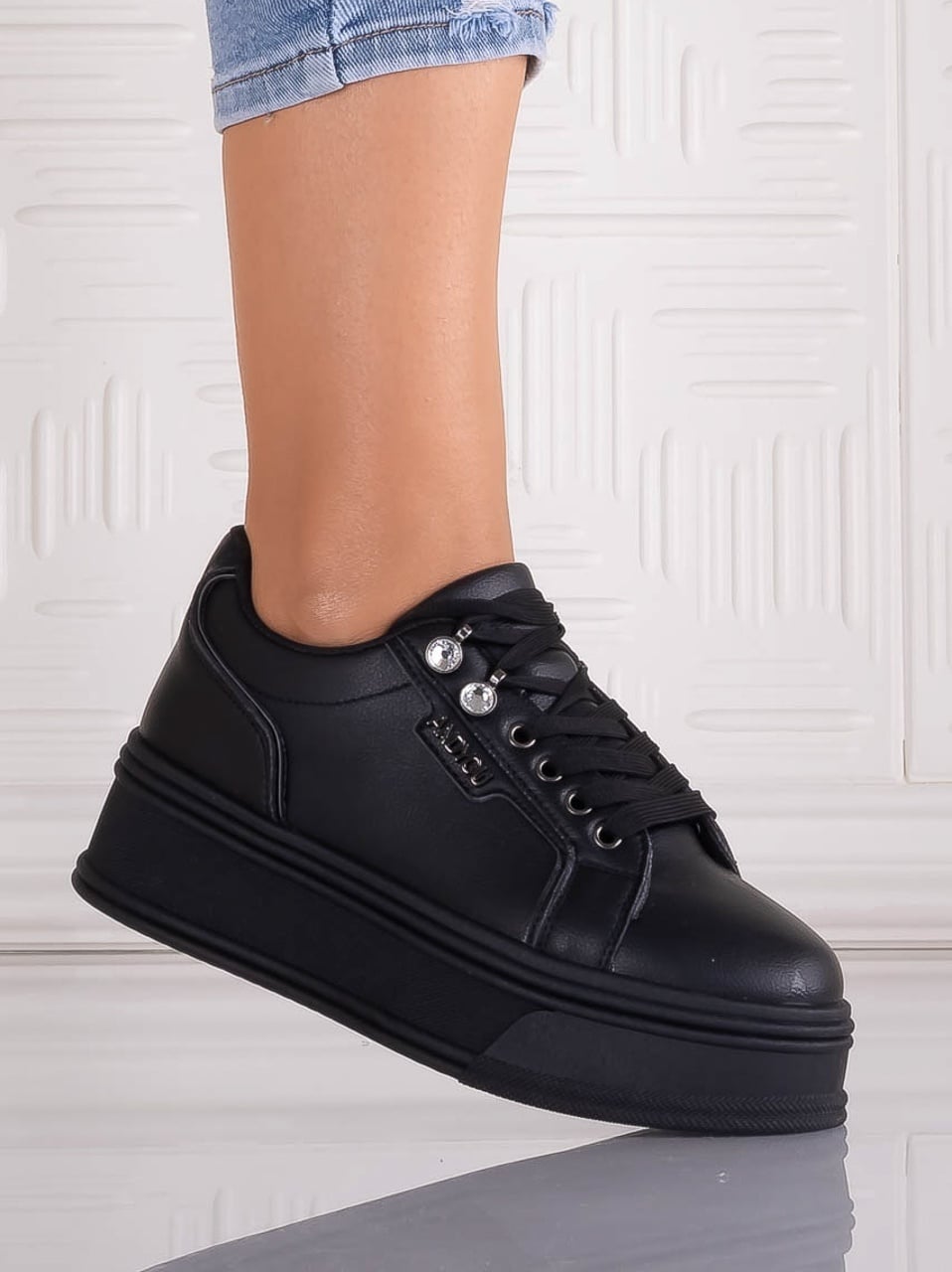 Sneakers dama cu platforma Negri din Piele Ecologica Dalenea - poza 3