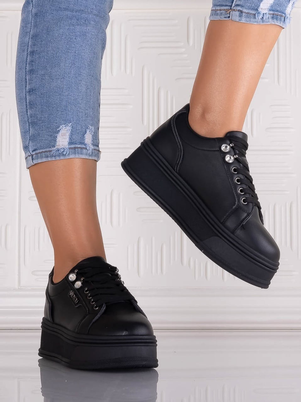 Sneakers dama cu platforma Negri din Piele Ecologica Dalenea - poza 4