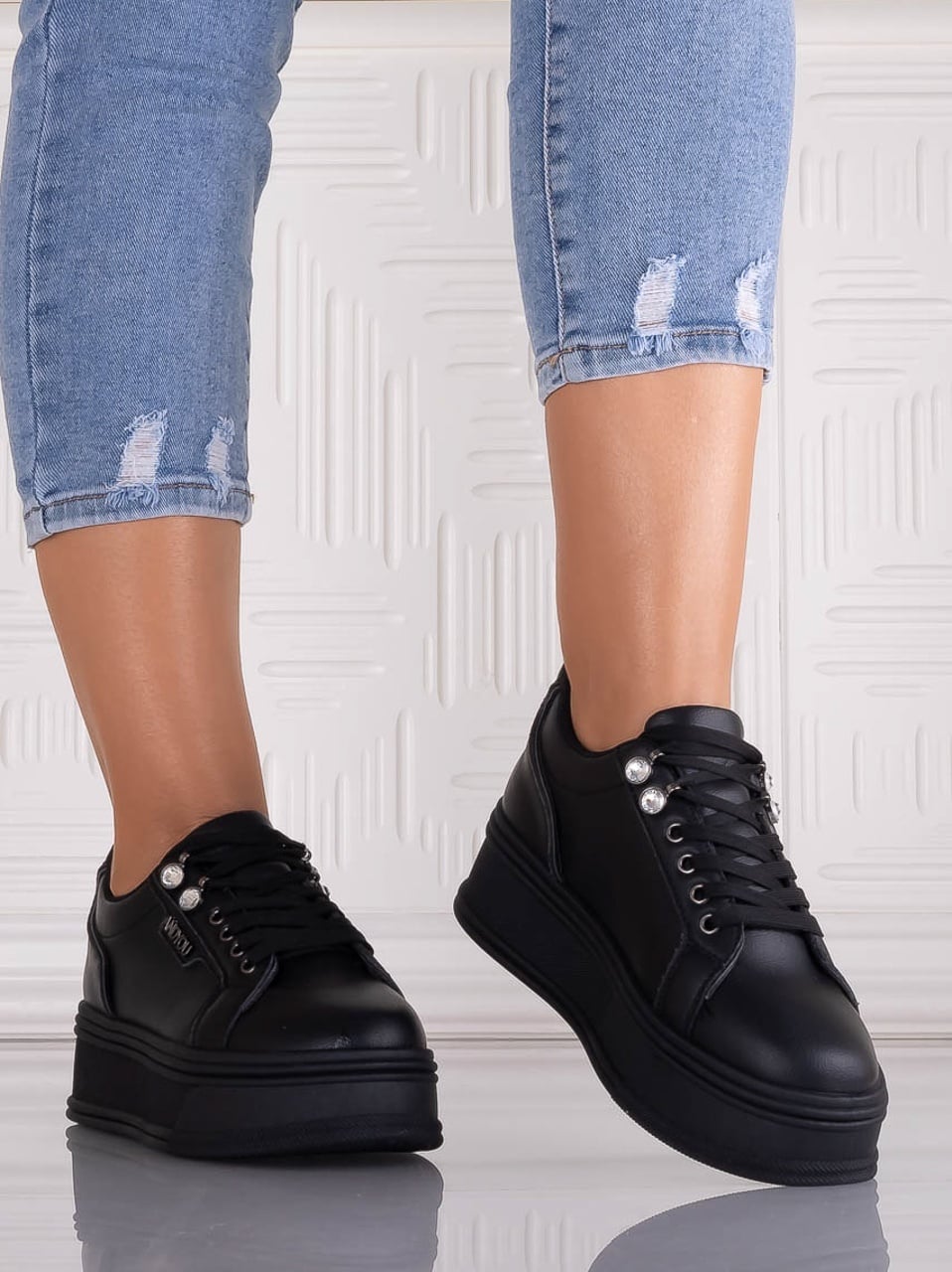 Sneakers dama cu platforma Negri din Piele Ecologica Dalenea - poza 5