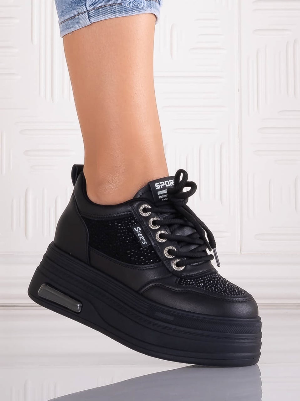 Sneakers dama cu platforma Negri din Piele Ecologica Danisia - poza 1