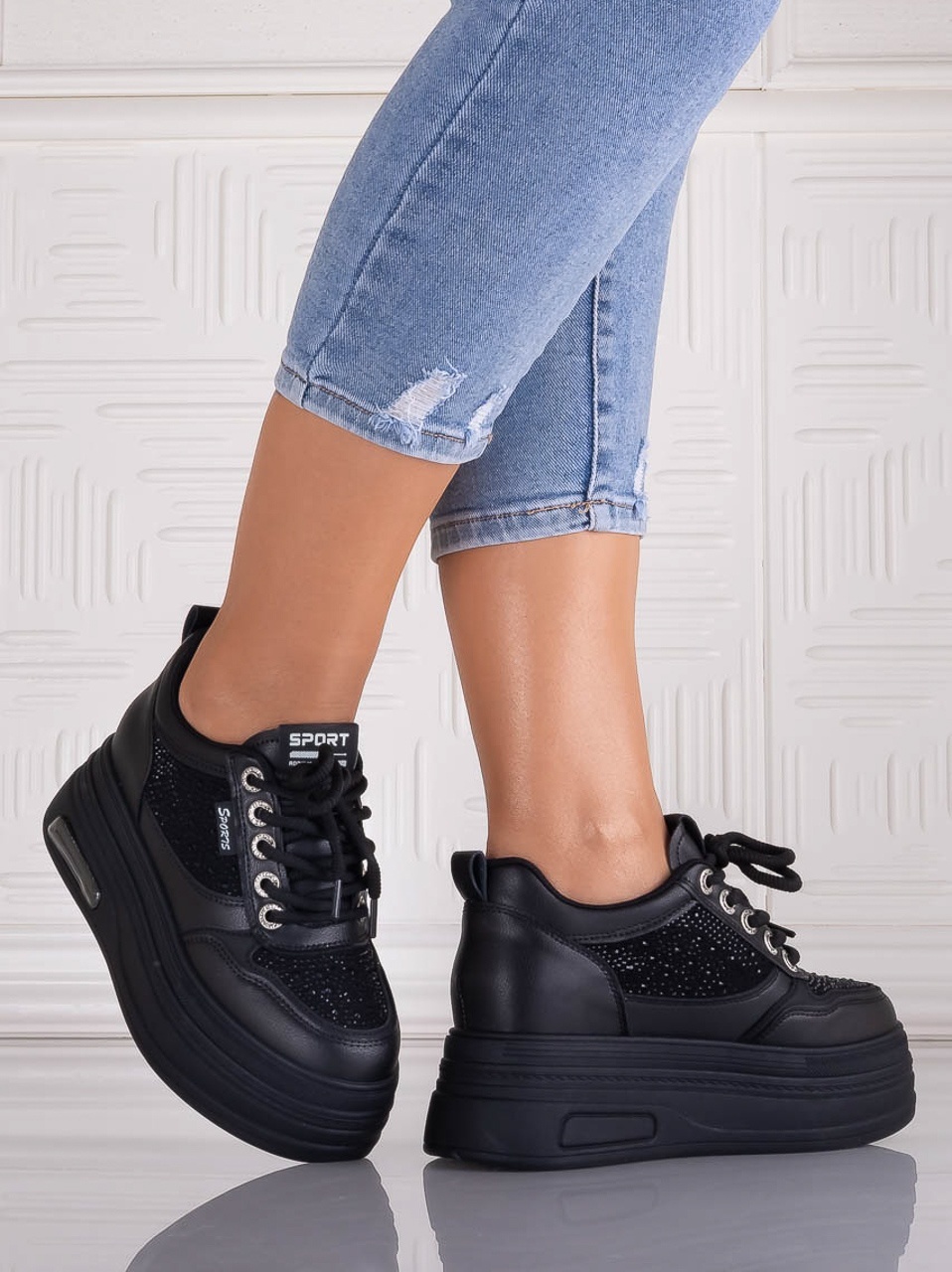 Sneakers dama cu platforma Negri din Piele Ecologica Danisia - poza 2