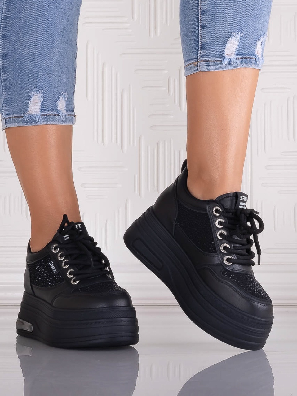 Sneakers dama cu platforma Negri din Piele Ecologica Danisia - poza 4