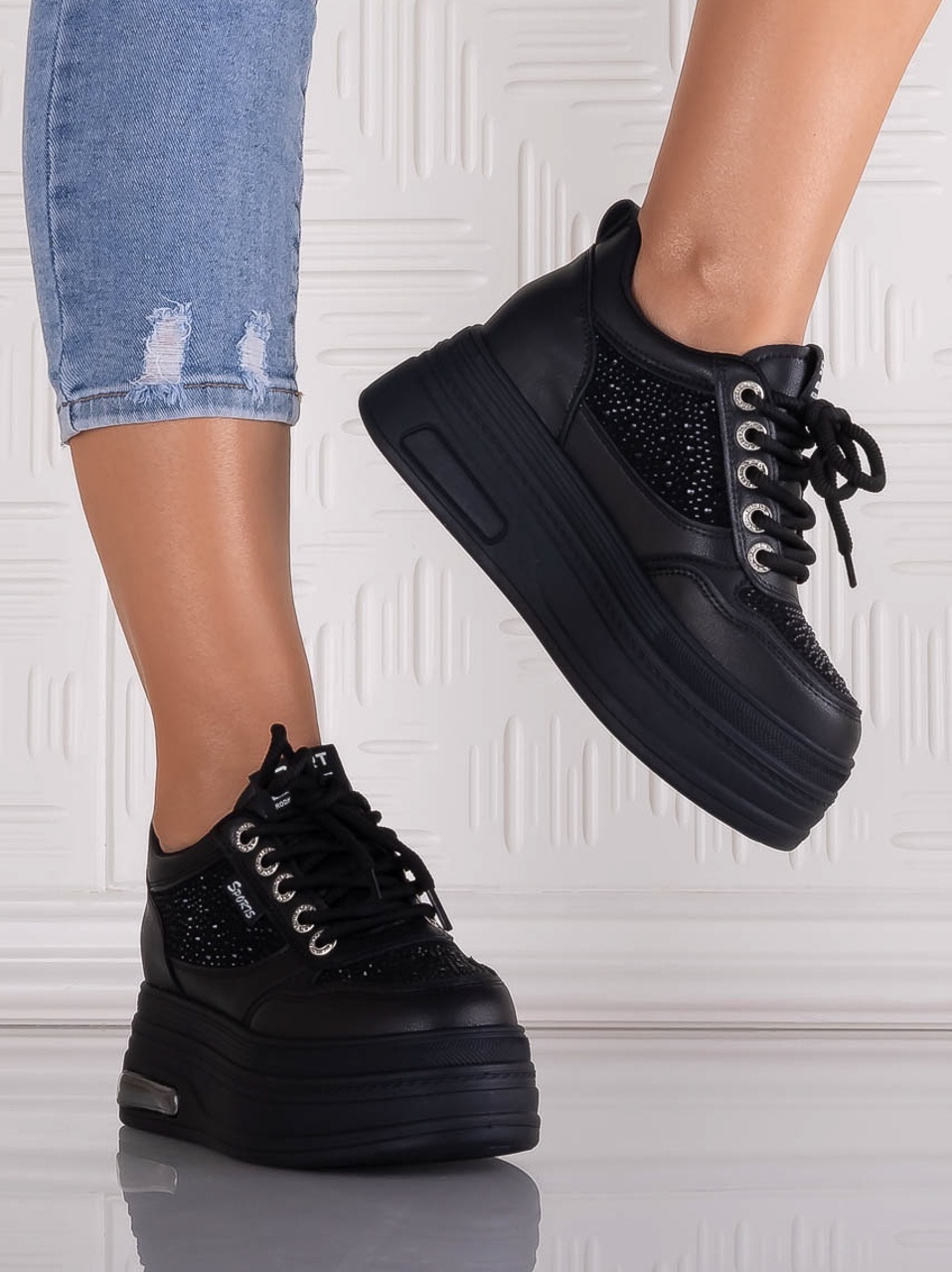 Sneakers dama cu platforma Negri din Piele Ecologica Danisia - poza 5