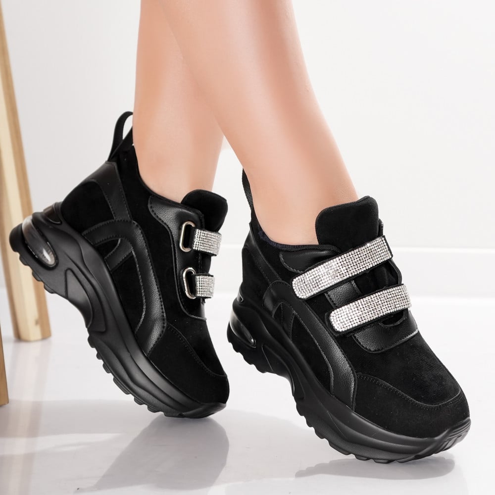Sneakers dama cu Platforma Negri din Piele Ecologica Intoarsa Avola - poza 1