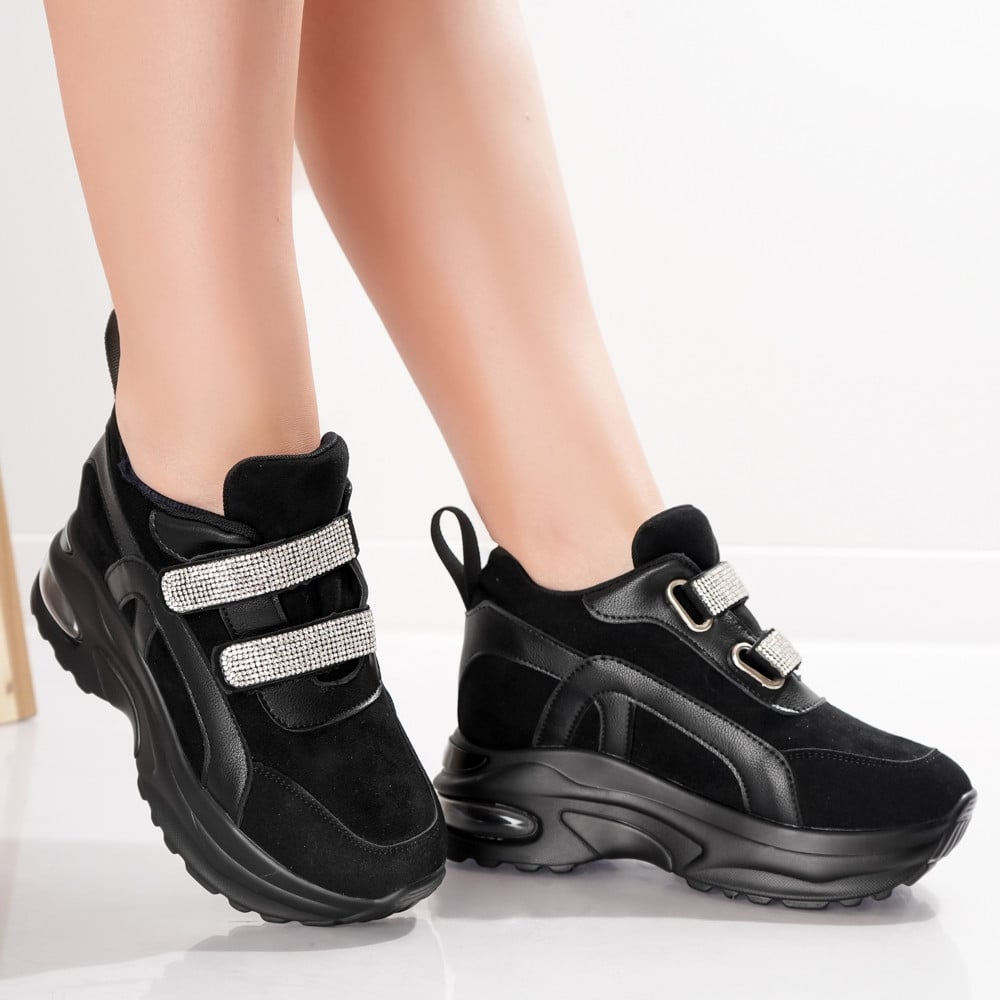 Sneakers dama cu Platforma Negri din Piele Ecologica Intoarsa Avola - poza 2