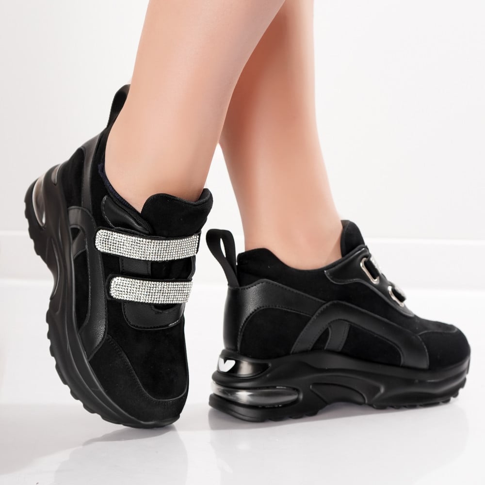 Sneakers dama cu Platforma Negri din Piele Ecologica Intoarsa Avola - poza 3