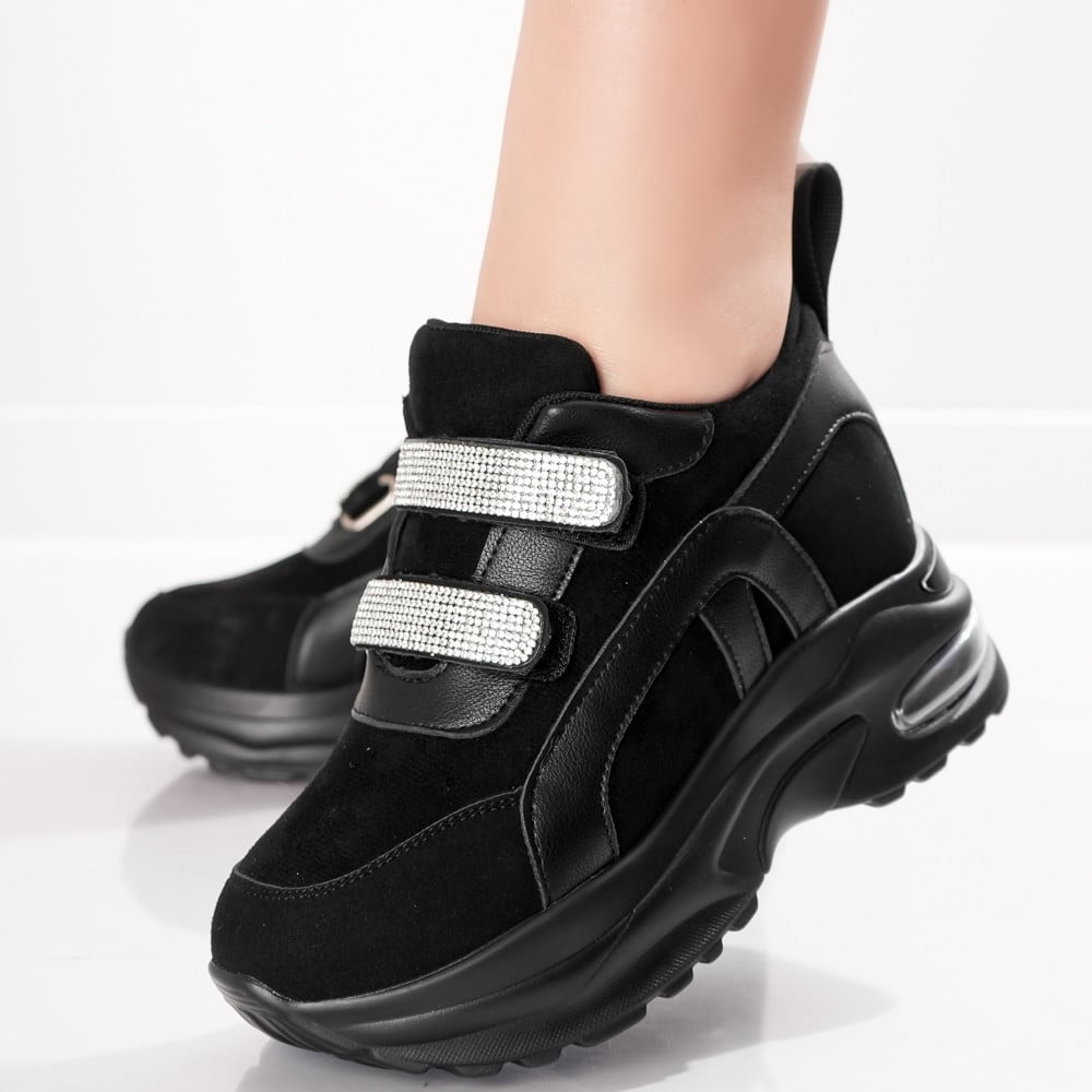 Sneakers dama cu Platforma Negri din Piele Ecologica Intoarsa Avola - poza 4
