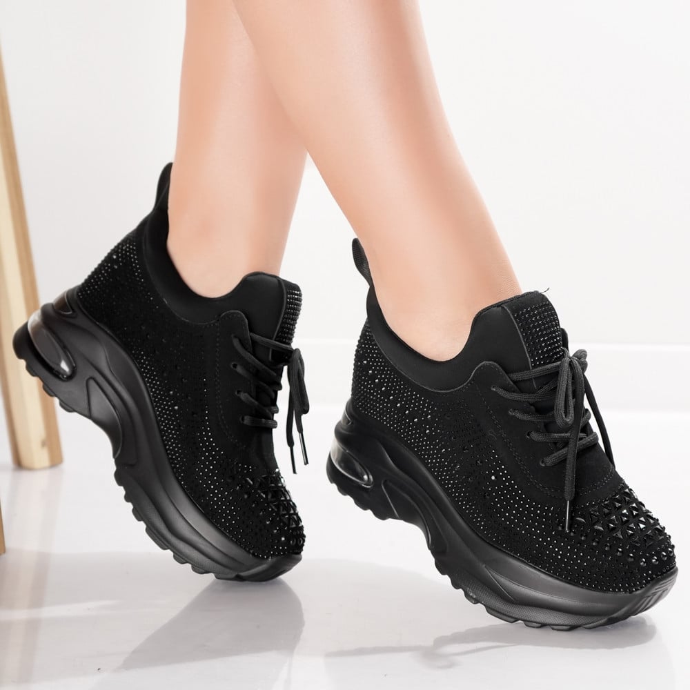 Sneakers dama cu Platforma Negri din Piele Ecologica Intoarsa Molana - poza 1