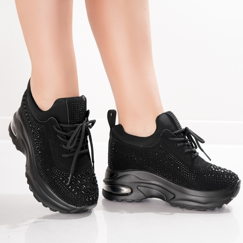Sneakers dama cu Platforma Negri din Piele Ecologica Intoarsa Molana - poza 2