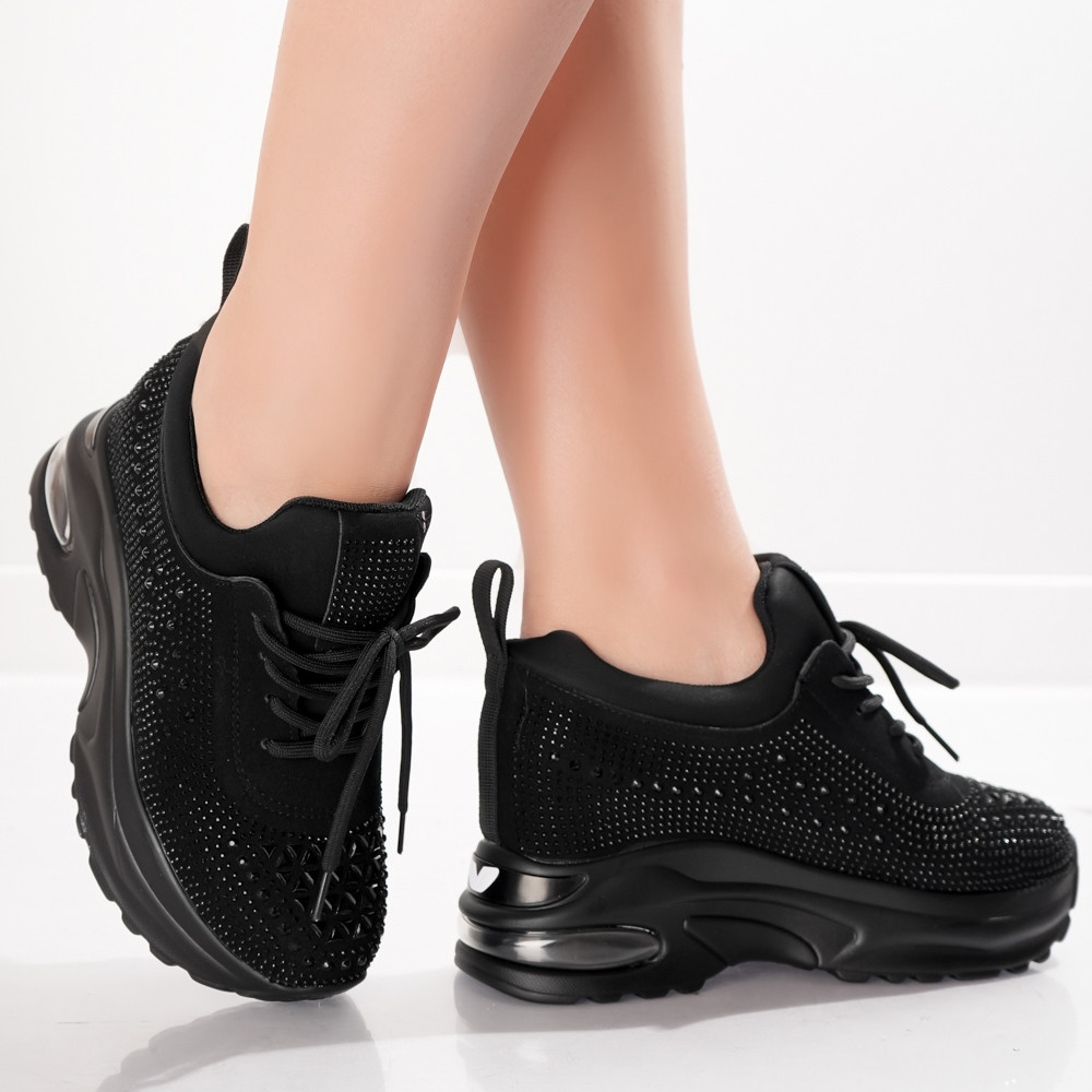 Sneakers dama cu Platforma Negri din Piele Ecologica Intoarsa Molana - poza 3