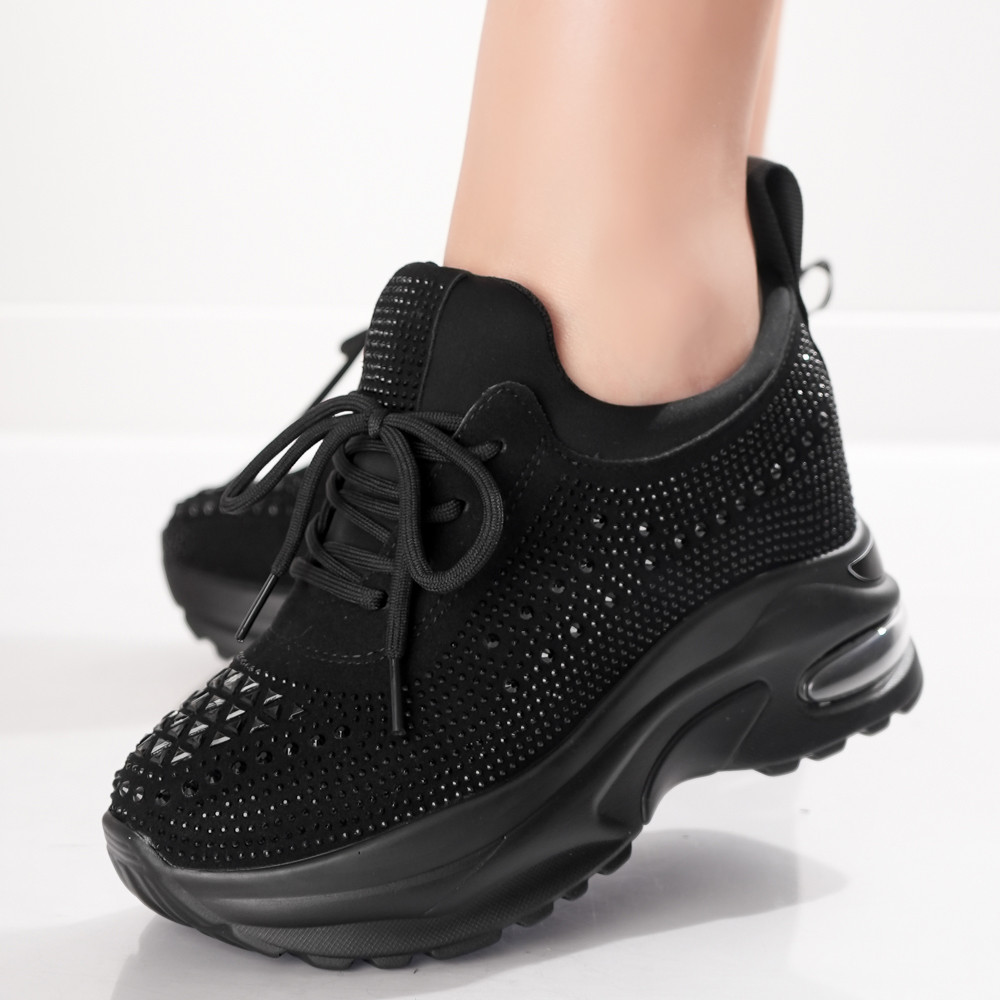 Sneakers dama cu Platforma Negri din Piele Ecologica Intoarsa Molana - poza 4