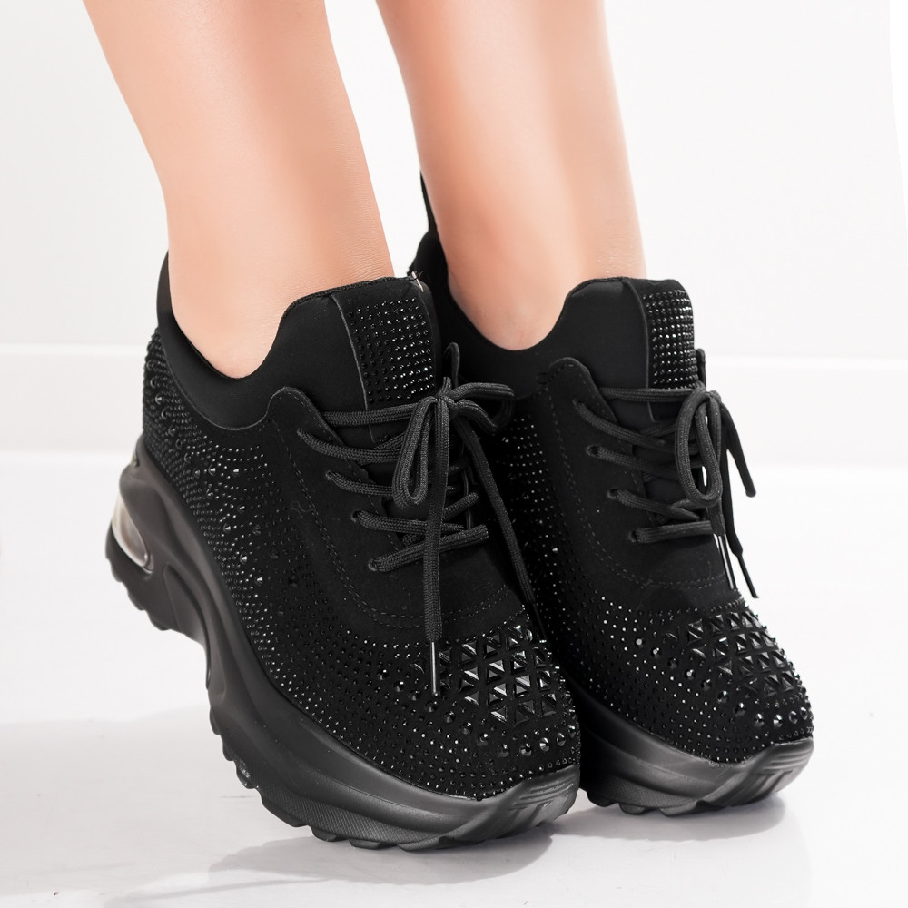 Sneakers dama cu Platforma Negri din Piele Ecologica Intoarsa Molana - poza 5