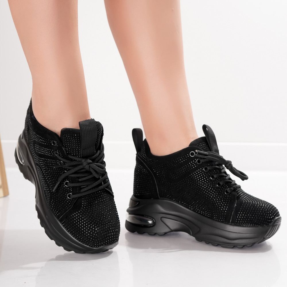 Sneakers dama cu Platforma Negri din Piele Ecologica Intoarsa Voyas - poza 2