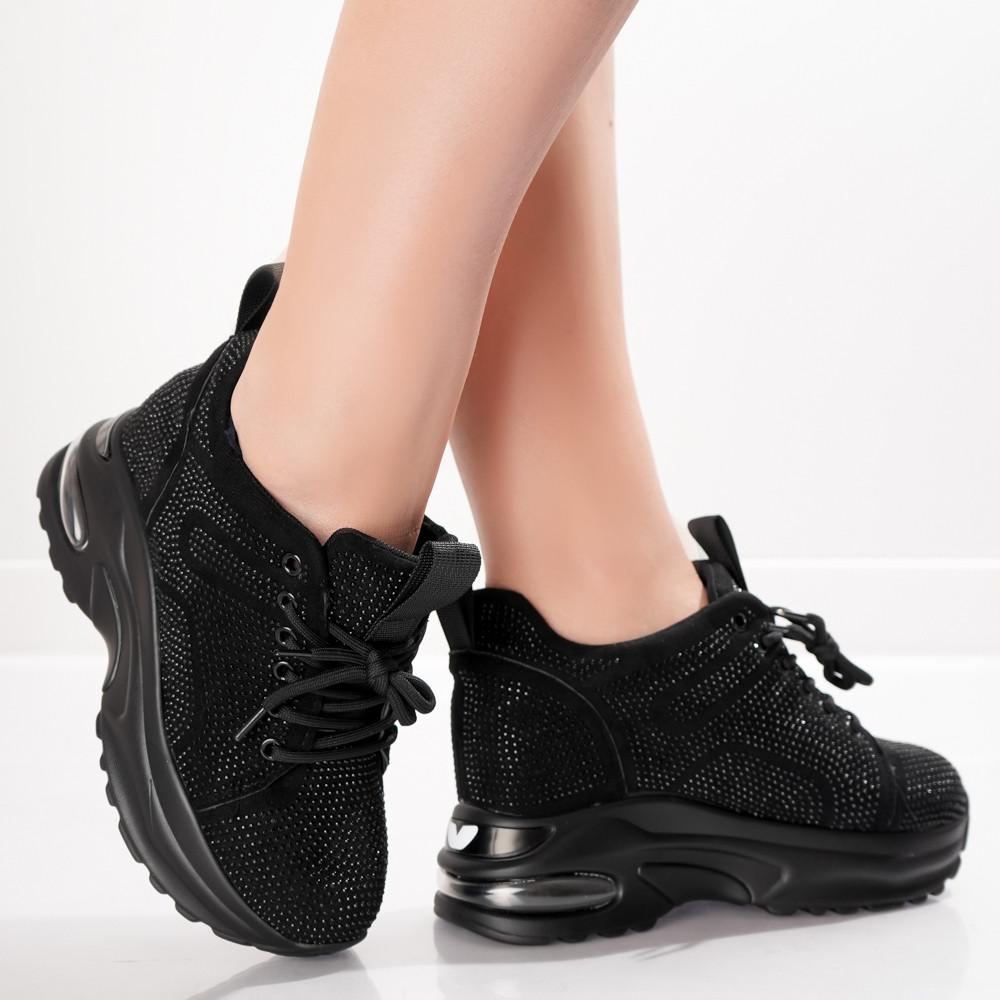 Sneakers dama cu Platforma Negri din Piele Ecologica Intoarsa Voyas - poza 3