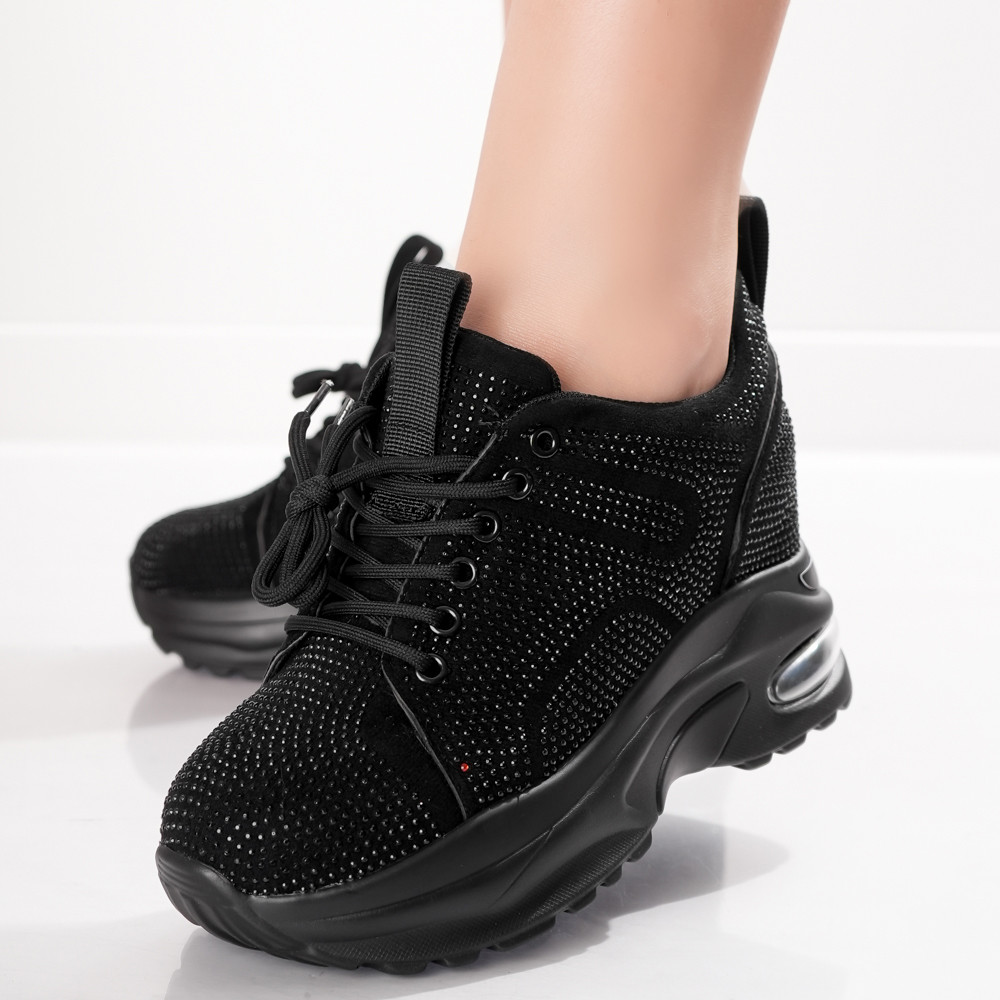 Sneakers dama cu Platforma Negri din Piele Ecologica Intoarsa Voyas - poza 4