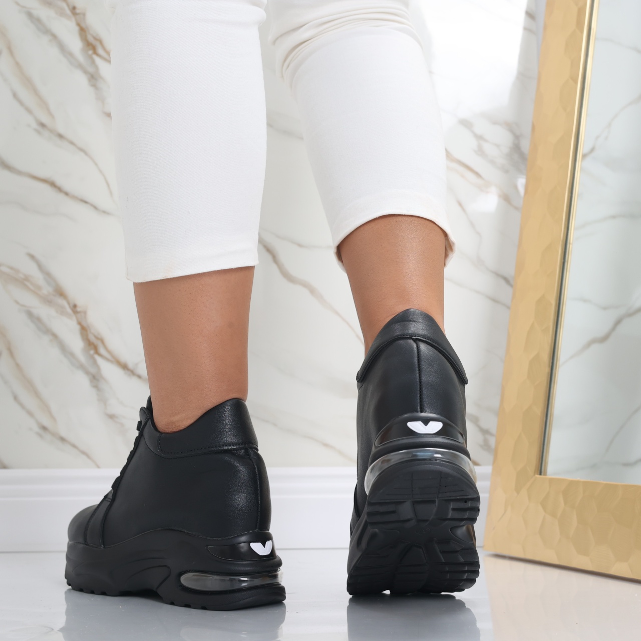 Sneakers dama cu Platforma Negri din Piele Ecologica Limana - poza 1