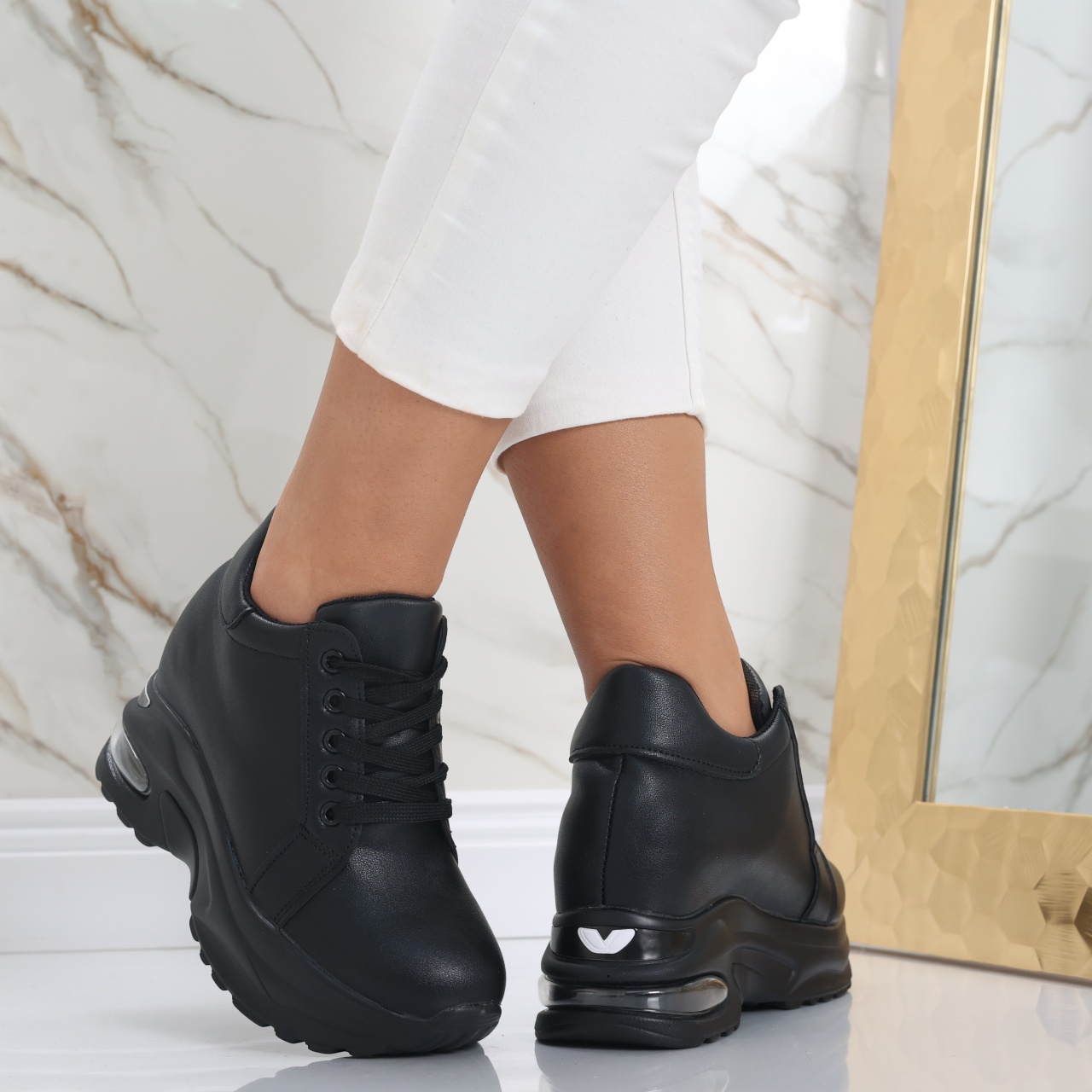 Sneakers dama cu Platforma Negri din Piele Ecologica Limana - poza 3