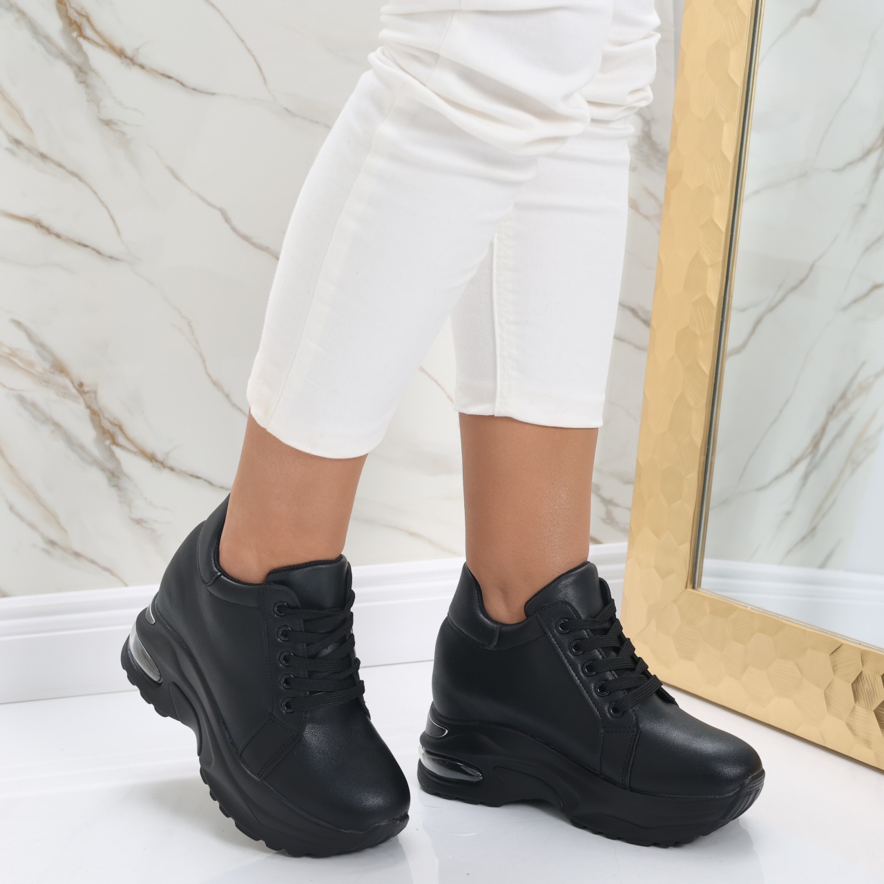 Sneakers dama cu Platforma Negri din Piele Ecologica Limana - poza 5