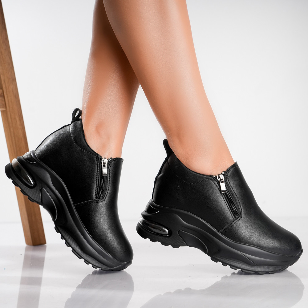 Sneakers dama cu platforma Negri din Piele Ecologica Mevan - poza 1