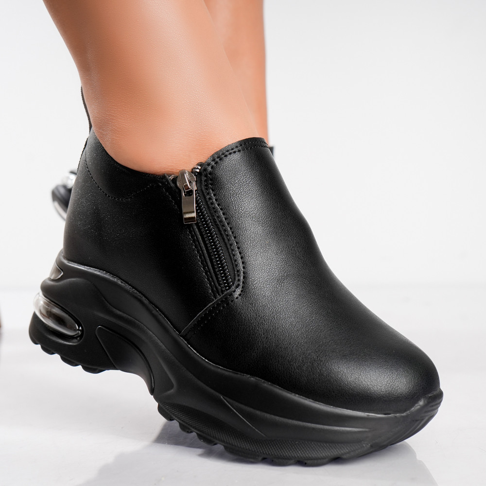 Sneakers dama cu platforma Negri din Piele Ecologica Mevan - poza 2