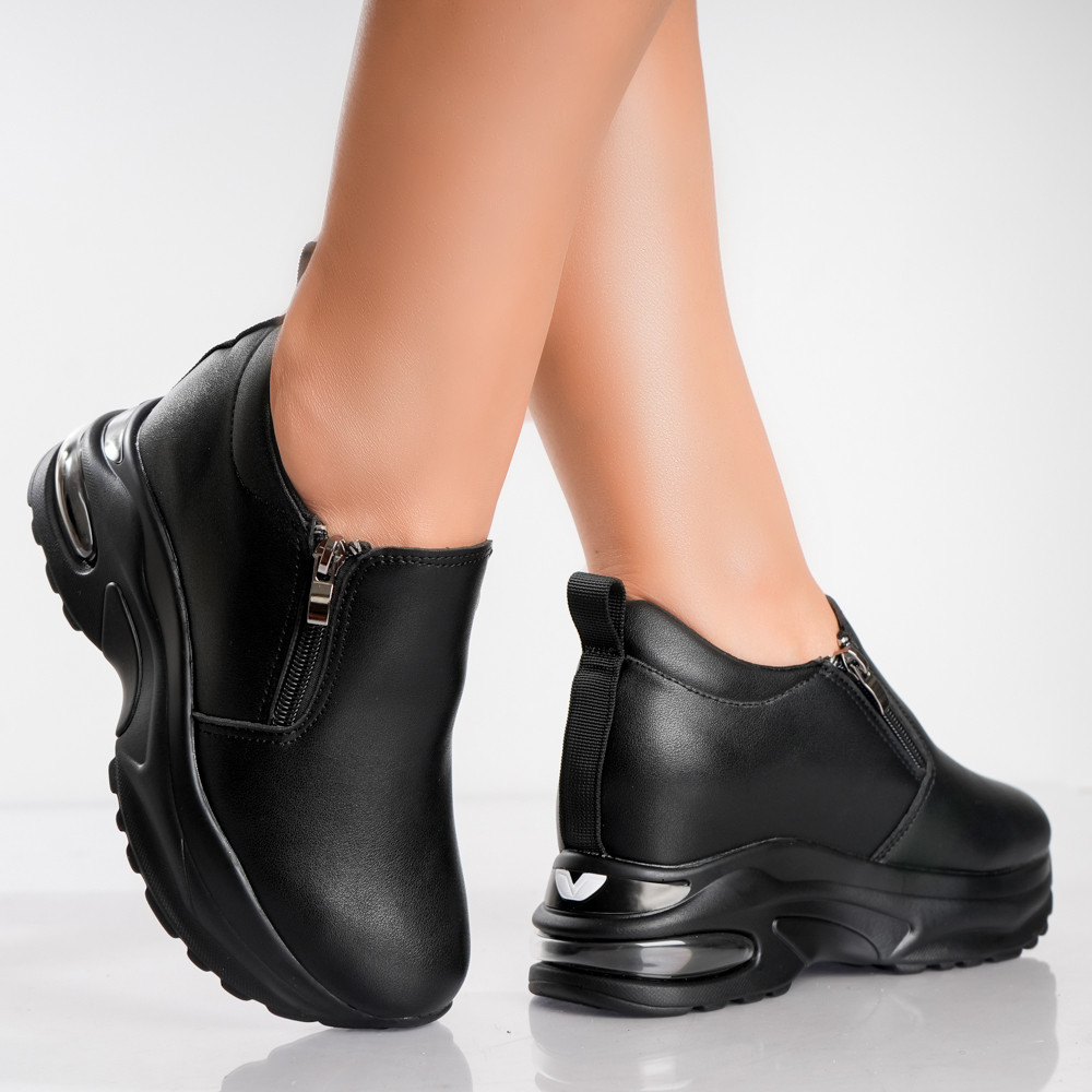 Sneakers dama cu platforma Negri din Piele Ecologica Mevan - poza 4
