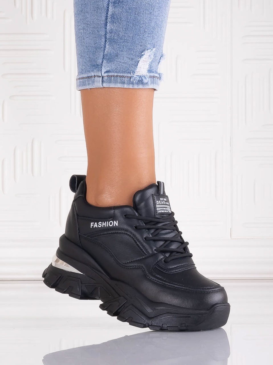 Sneakers dama cu platforma Negri din Piele Ecologica Ninera - poza 1
