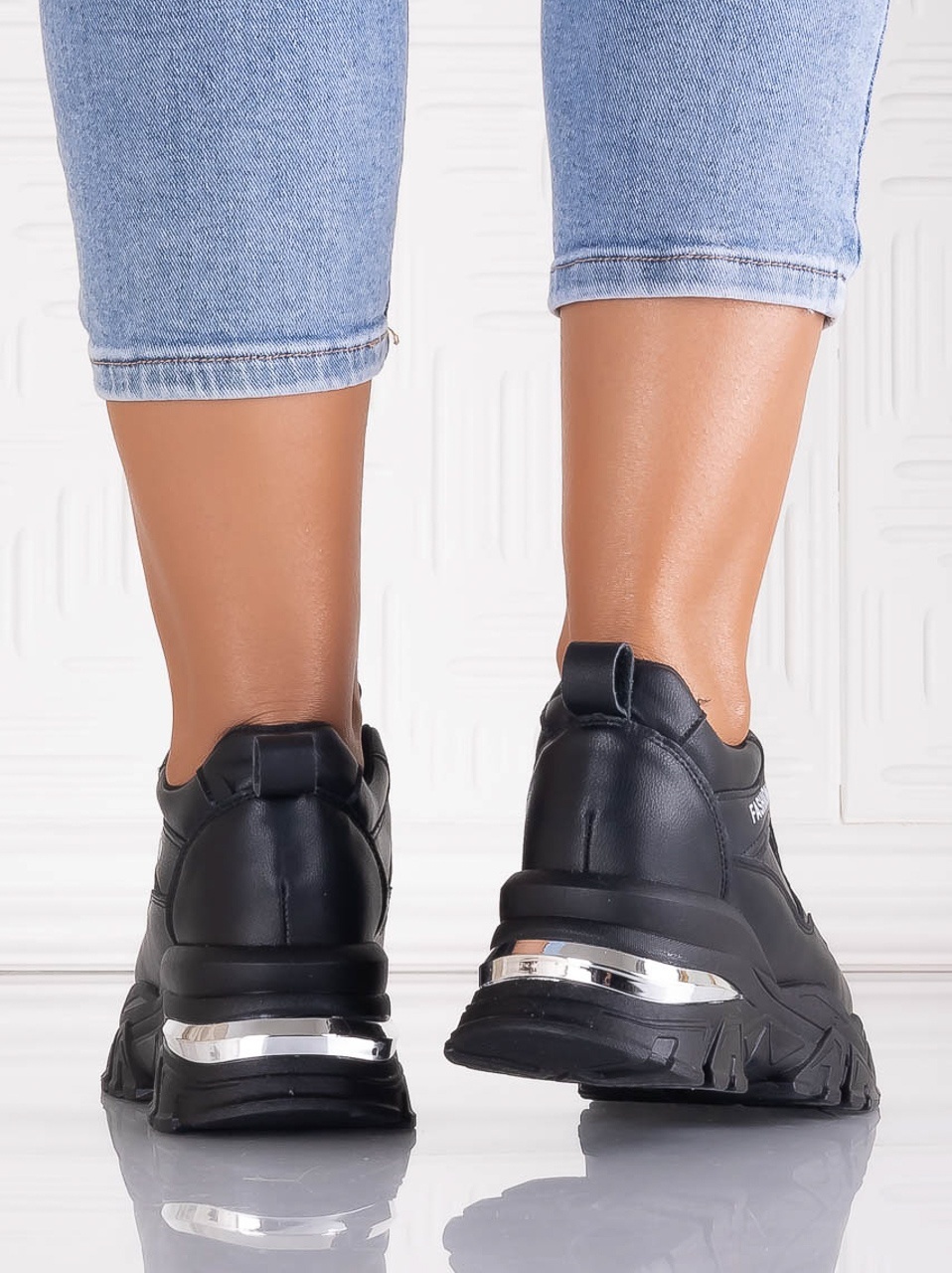 Sneakers dama cu platforma Negri din Piele Ecologica Ninera - poza 4