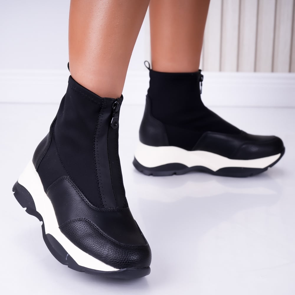 Sneakers dama cu platforma Negri din Piele Ecologica Noemi - poza 1