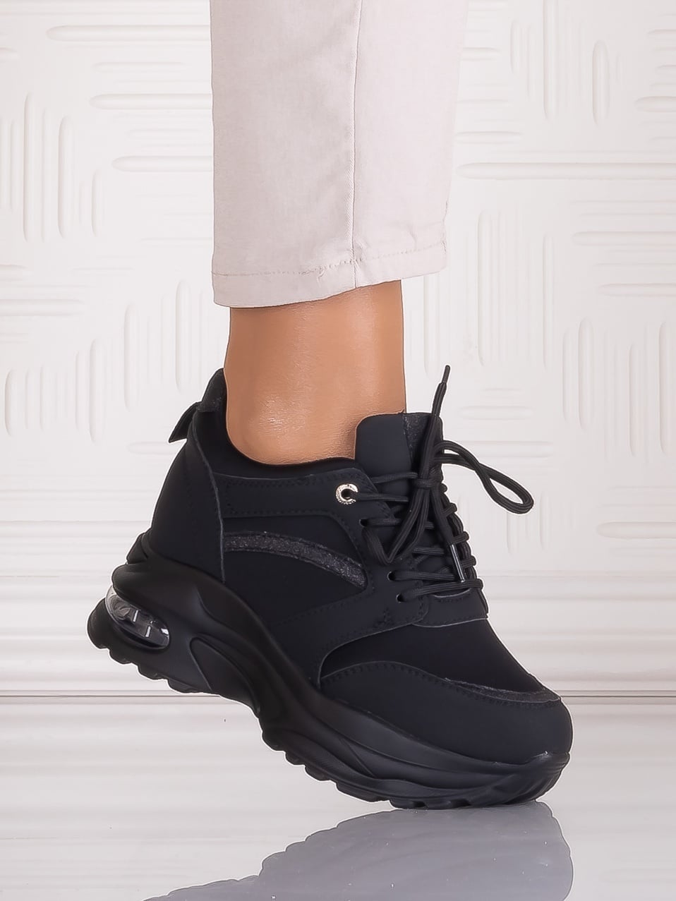 Sneakers dama cu platforma Negri din Piele Ecologica Tammara - poza 1