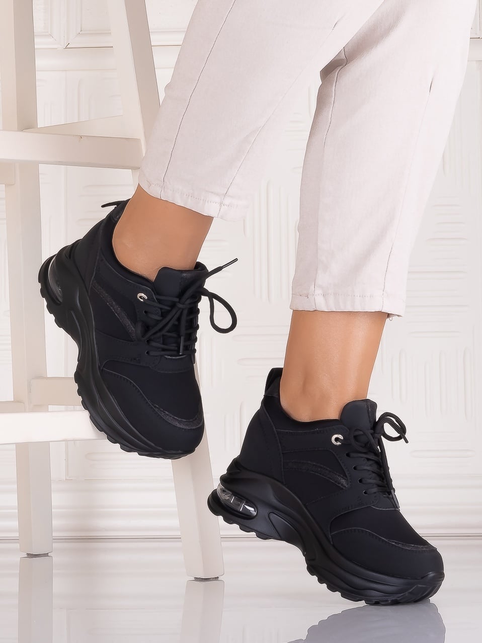 Sneakers dama cu platforma Negri din Piele Ecologica Tammara - poza 2
