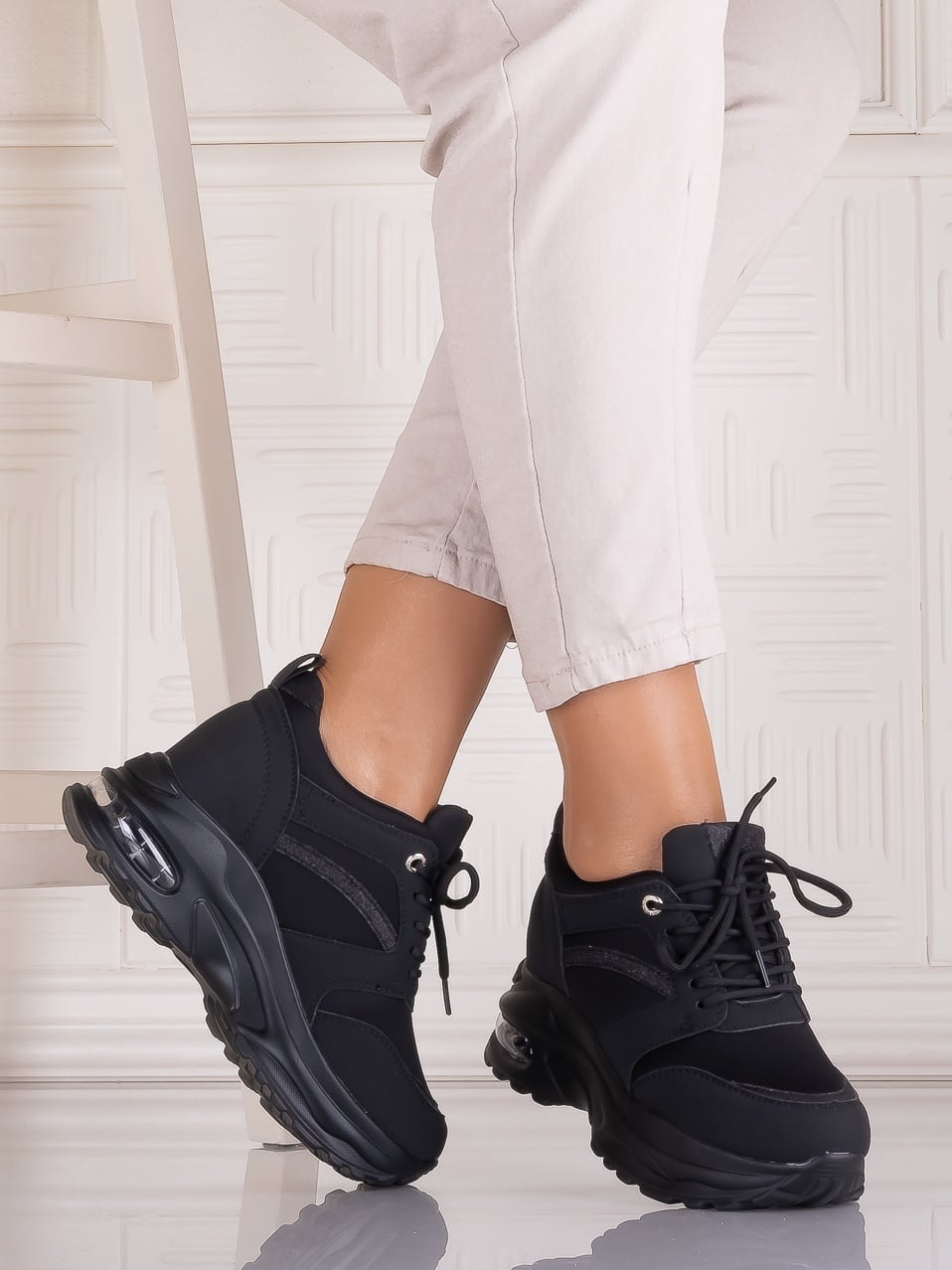 Sneakers dama cu platforma Negri din Piele Ecologica Tammara - poza 3