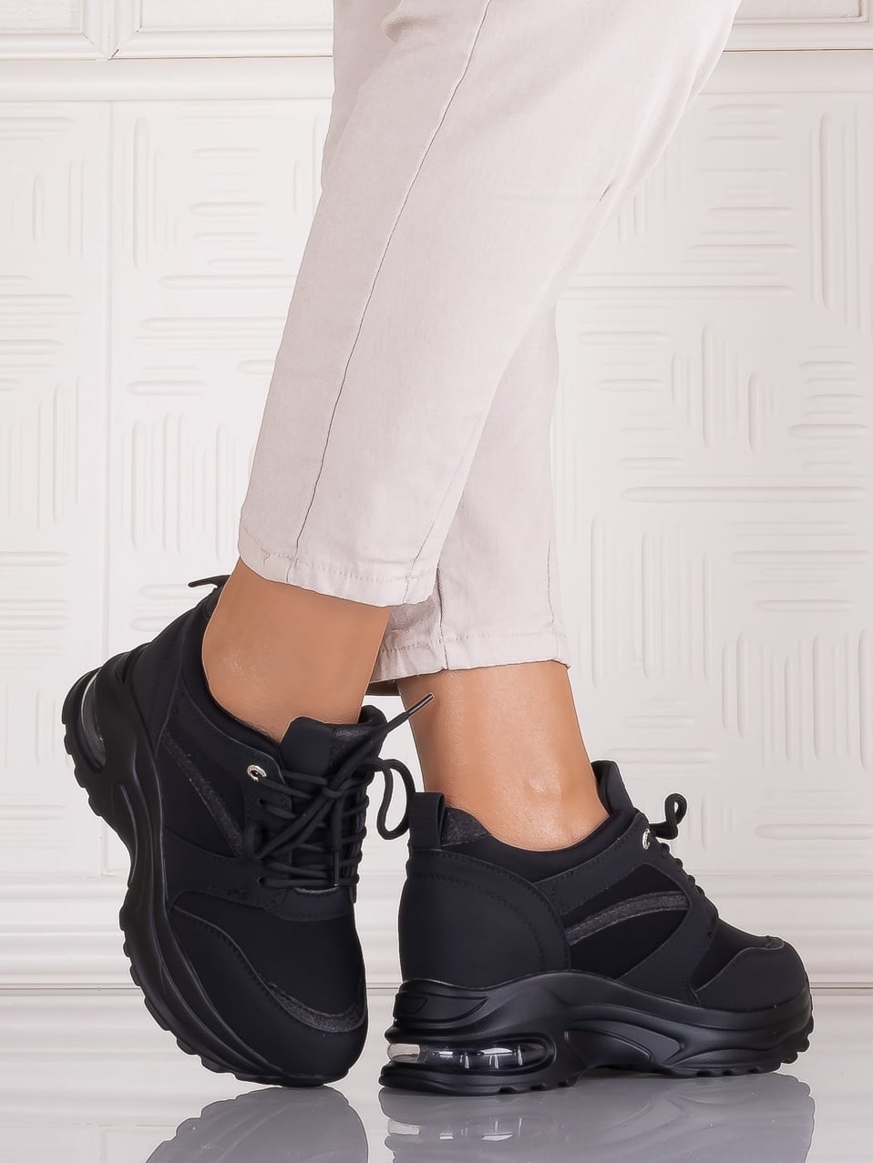 Sneakers dama cu platforma Negri din Piele Ecologica Tammara - poza 4