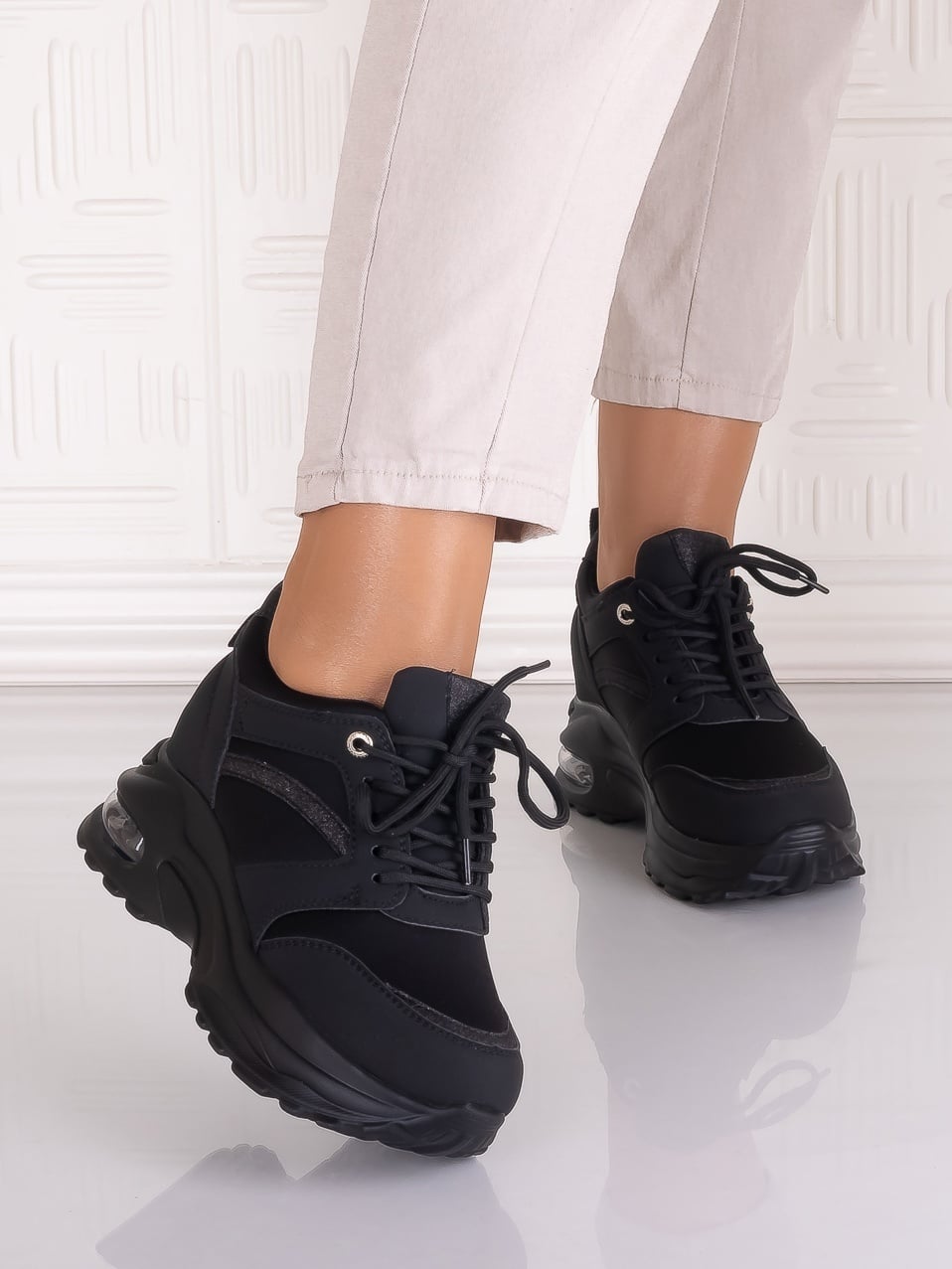 Sneakers dama cu platforma Negri din Piele Ecologica Tammara - poza 5