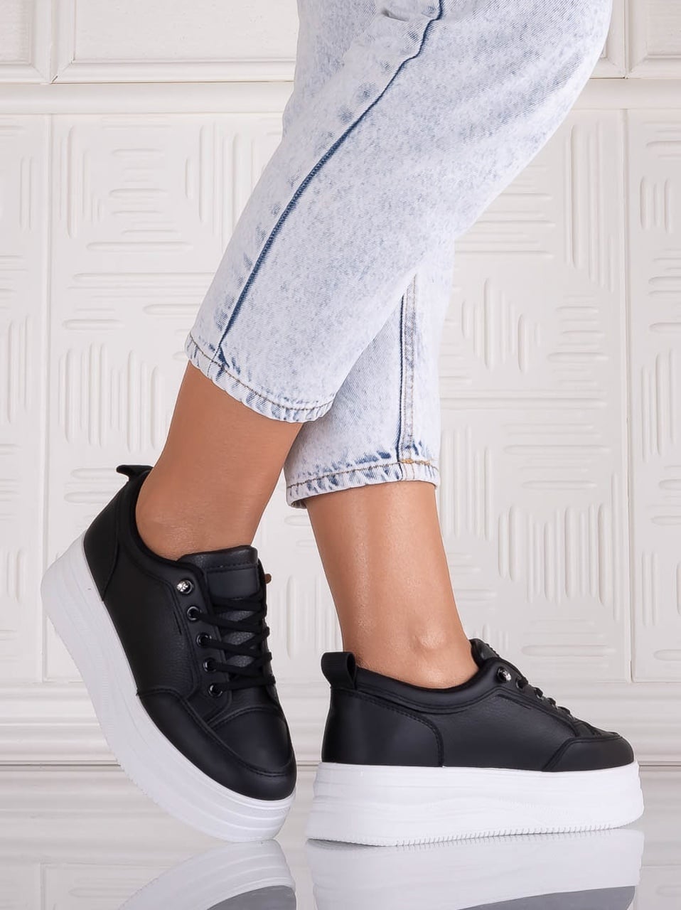 Sneakers dama cu platforma Negri din Piele Ecologica Temisa - poza 3
