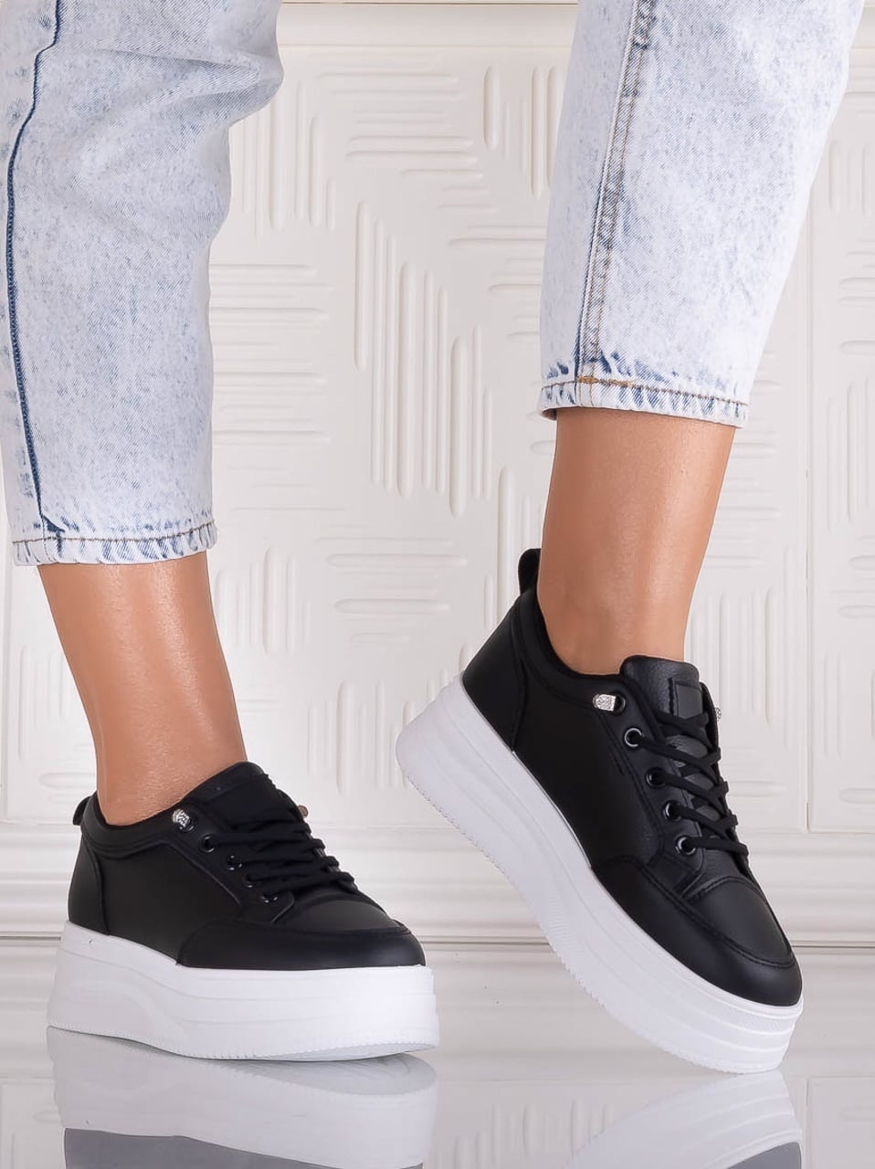 Sneakers dama cu platforma Negri din Piele Ecologica Temisa - poza 5