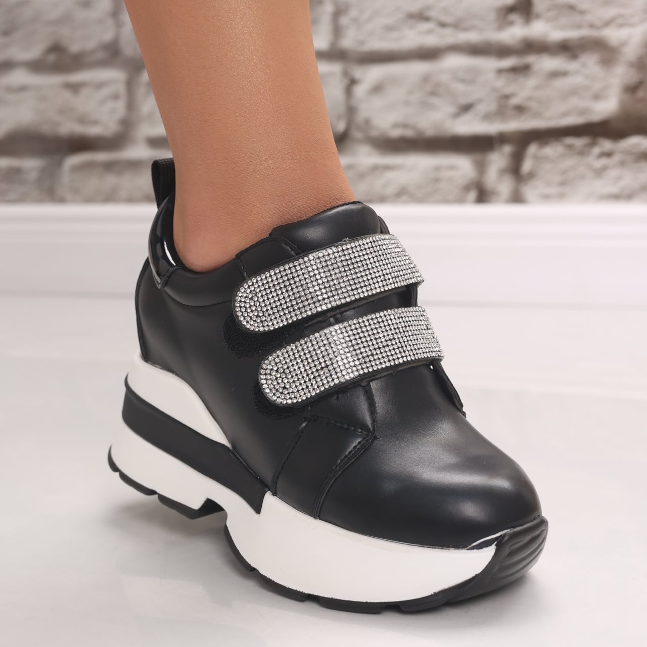 Sneakers dama cu platforma Negri din Piele Ecologica Vinita - poza 1