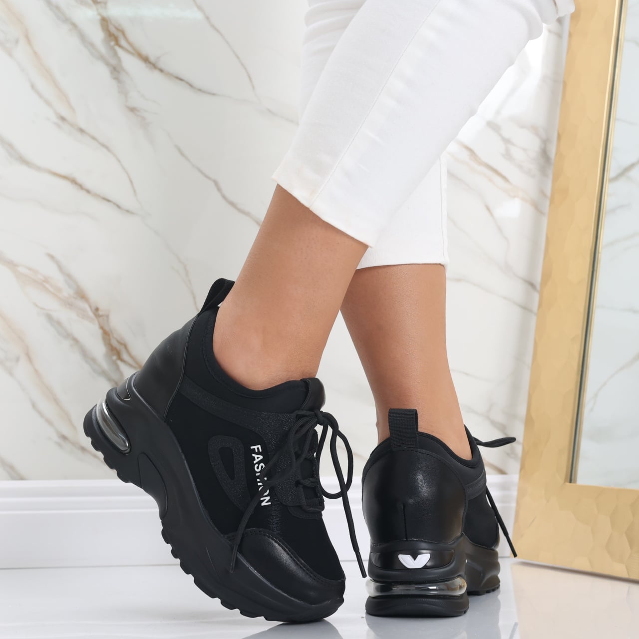 Sneakers dama cu Platforma Negri din Textil Sandina - poza 1