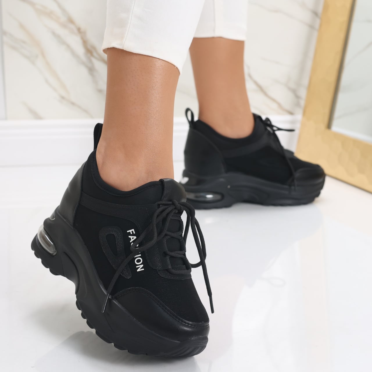 Sneakers dama cu Platforma Negri din Textil Sandina - poza 3