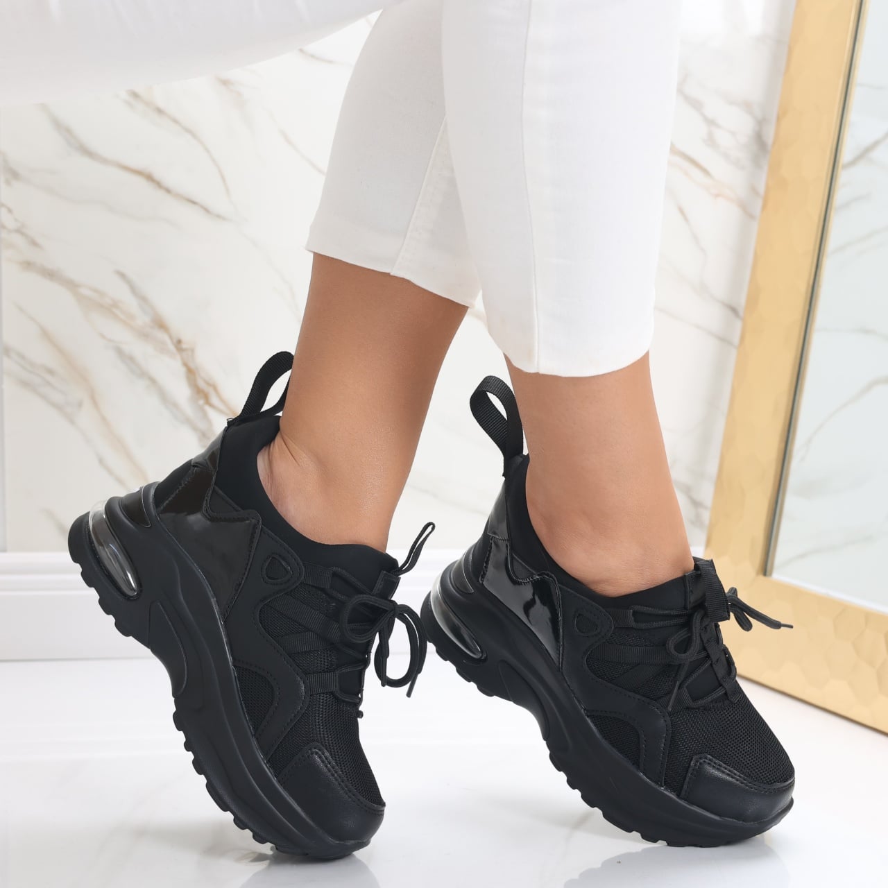 Sneakers dama cu Platforma Negri din Textil Sydrana - poza 1