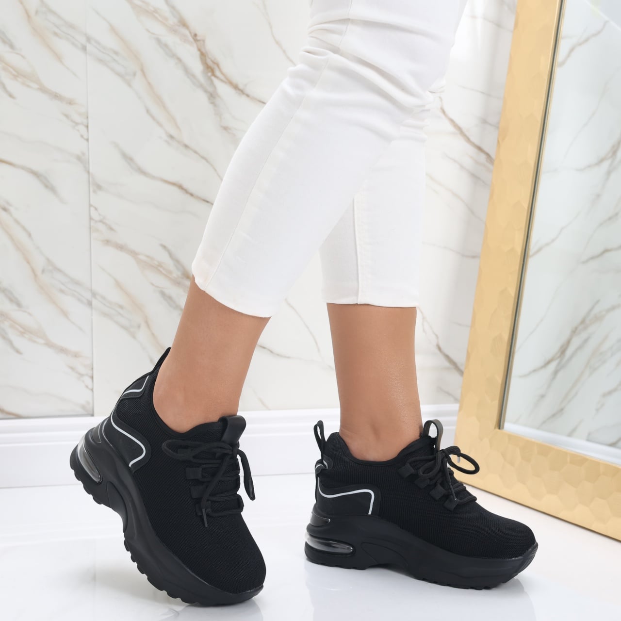 Sneakers dama cu Platforma Negri din Textil Tarina - poza 3