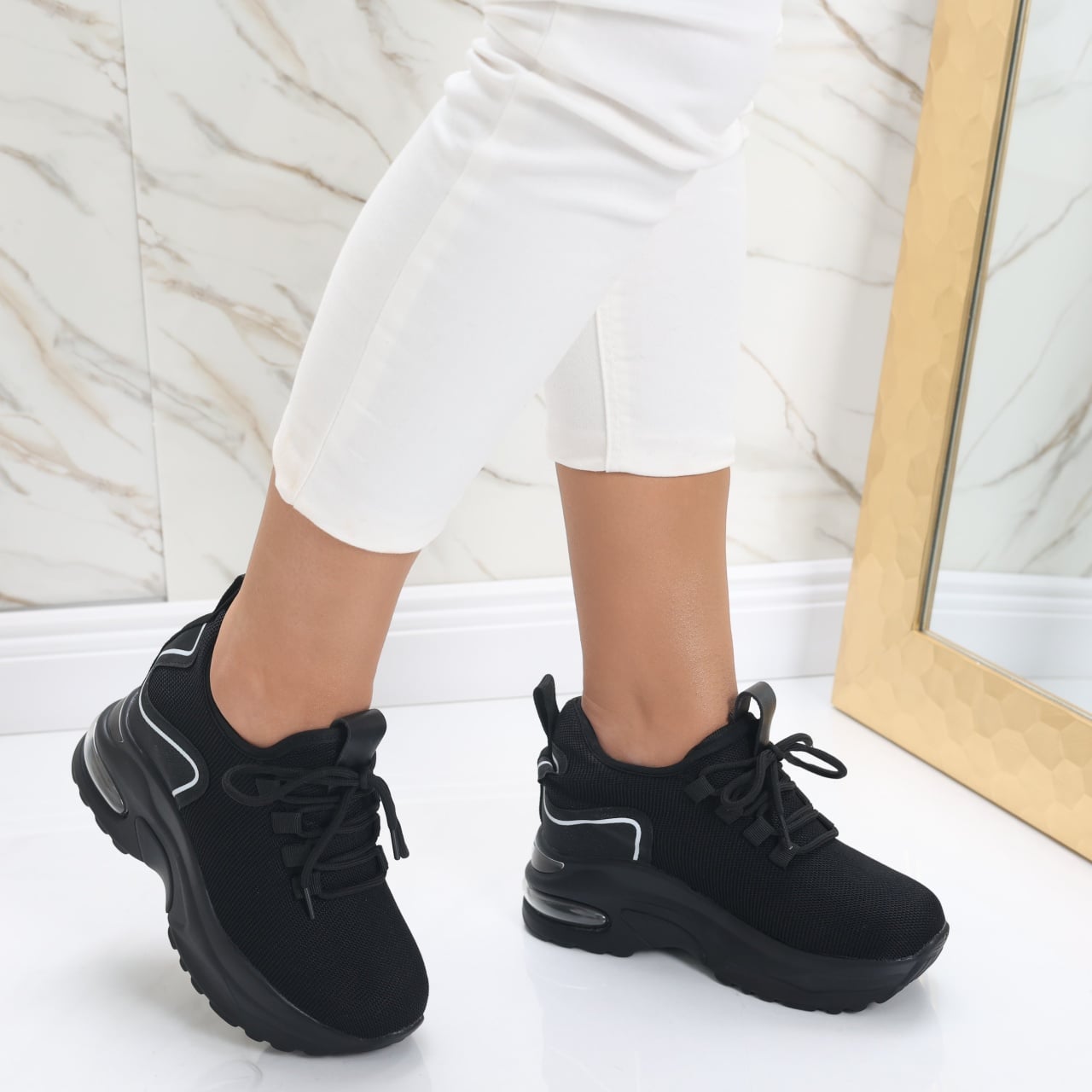 Sneakers dama cu Platforma Negri din Textil Tarina - poza 4
