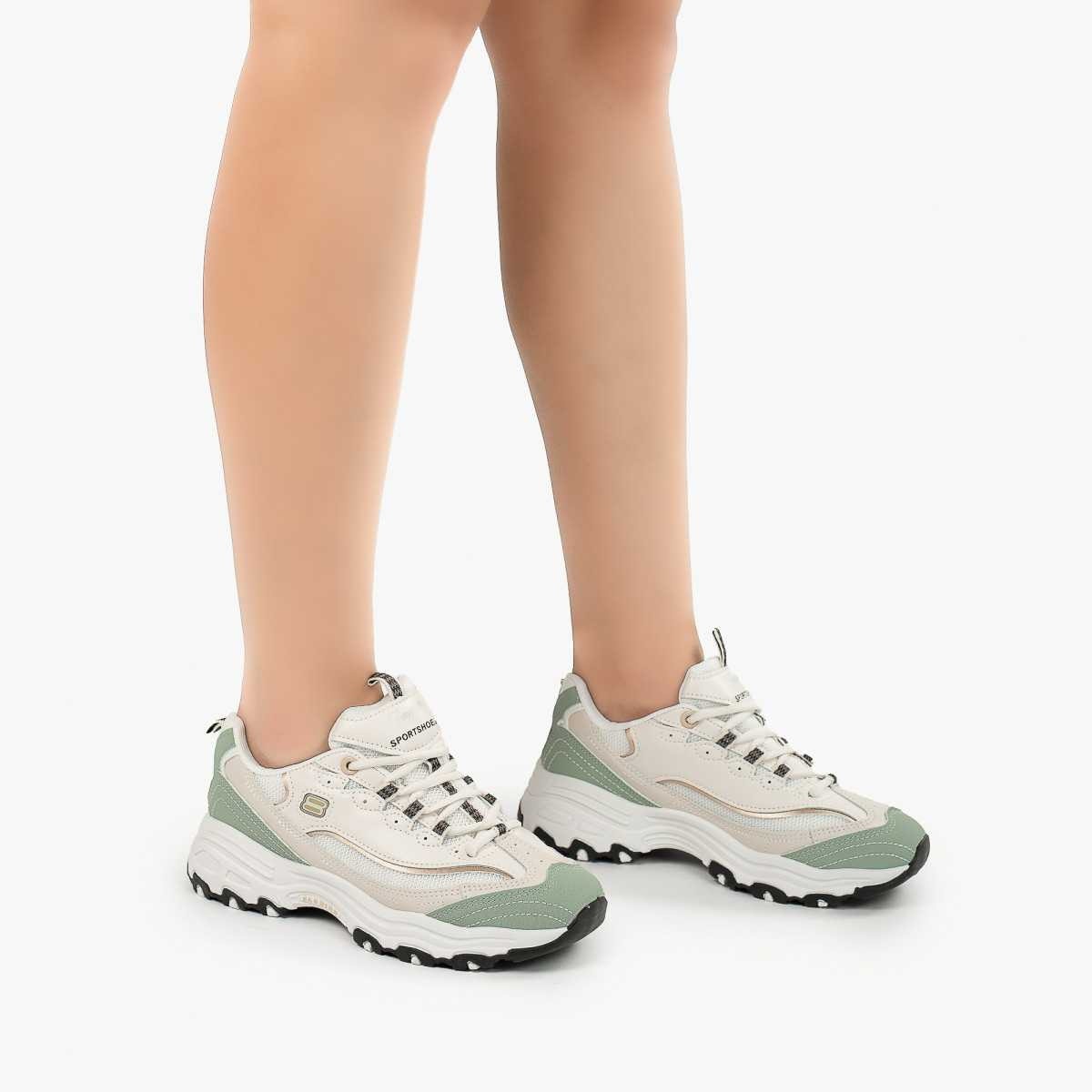 SNEAKERS DAMA DIN Piele Ecologica CRL0831 ALB CU VERDE