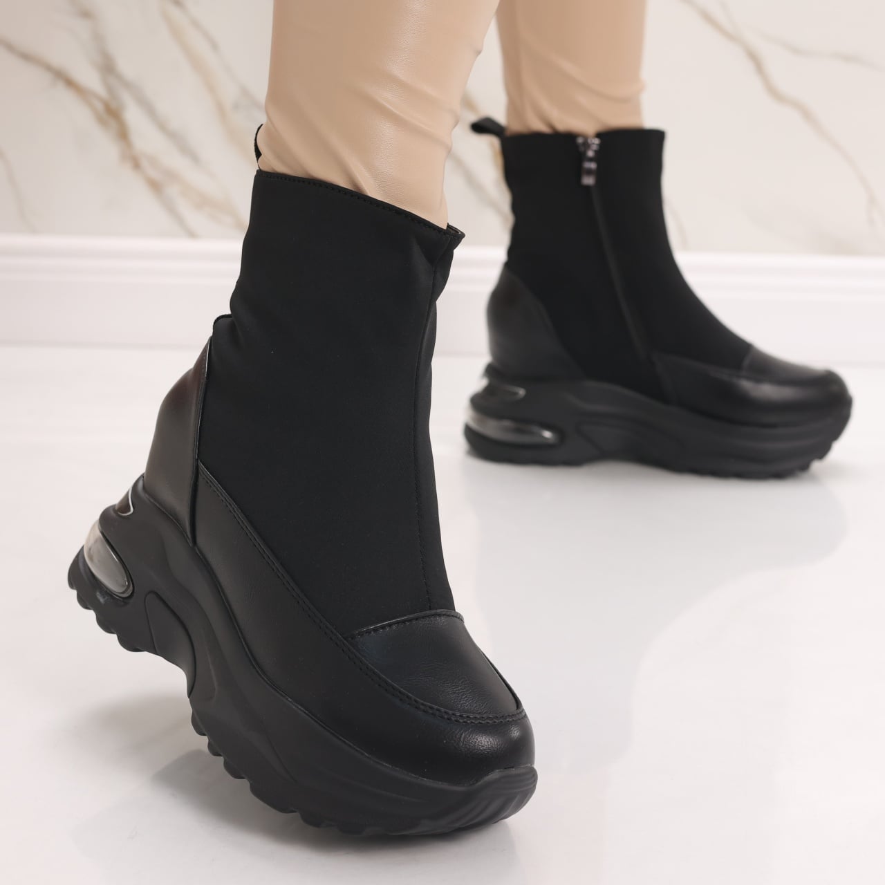 Sneakers dama Imblaniti cu Platforma Negri din Piele Eco Efera - poza 1
