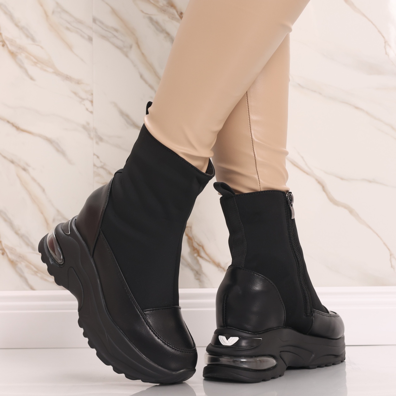 Sneakers dama Imblaniti cu Platforma Negri din Piele Eco Efera - poza 3